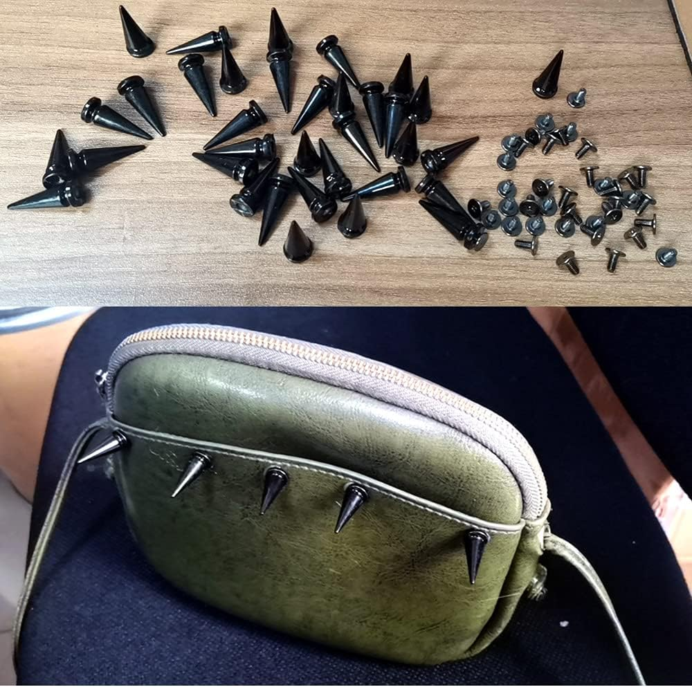 FAZHBARY 40 Pairs Black Cone Spikes Punk Rivets and Screwback Studs Metal Bullet Spikes Studs for Clothing DIY Leather Craft image number 3
