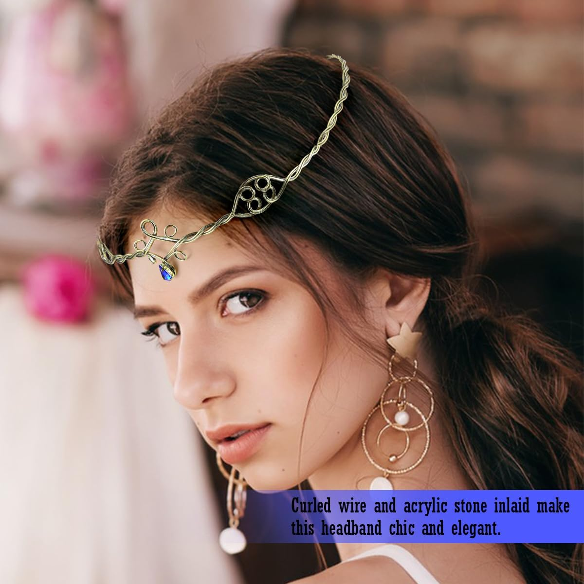 ZJIVQO Forehead Head Band Iron Circlet for Women Woven Forehead Band Crystals Tiaras Hair Band Gold Hair Hoop with Jewels Crystal Rhinestone Wedding Head Band Princess Crown Headband Tiara （Blue）, image number 3