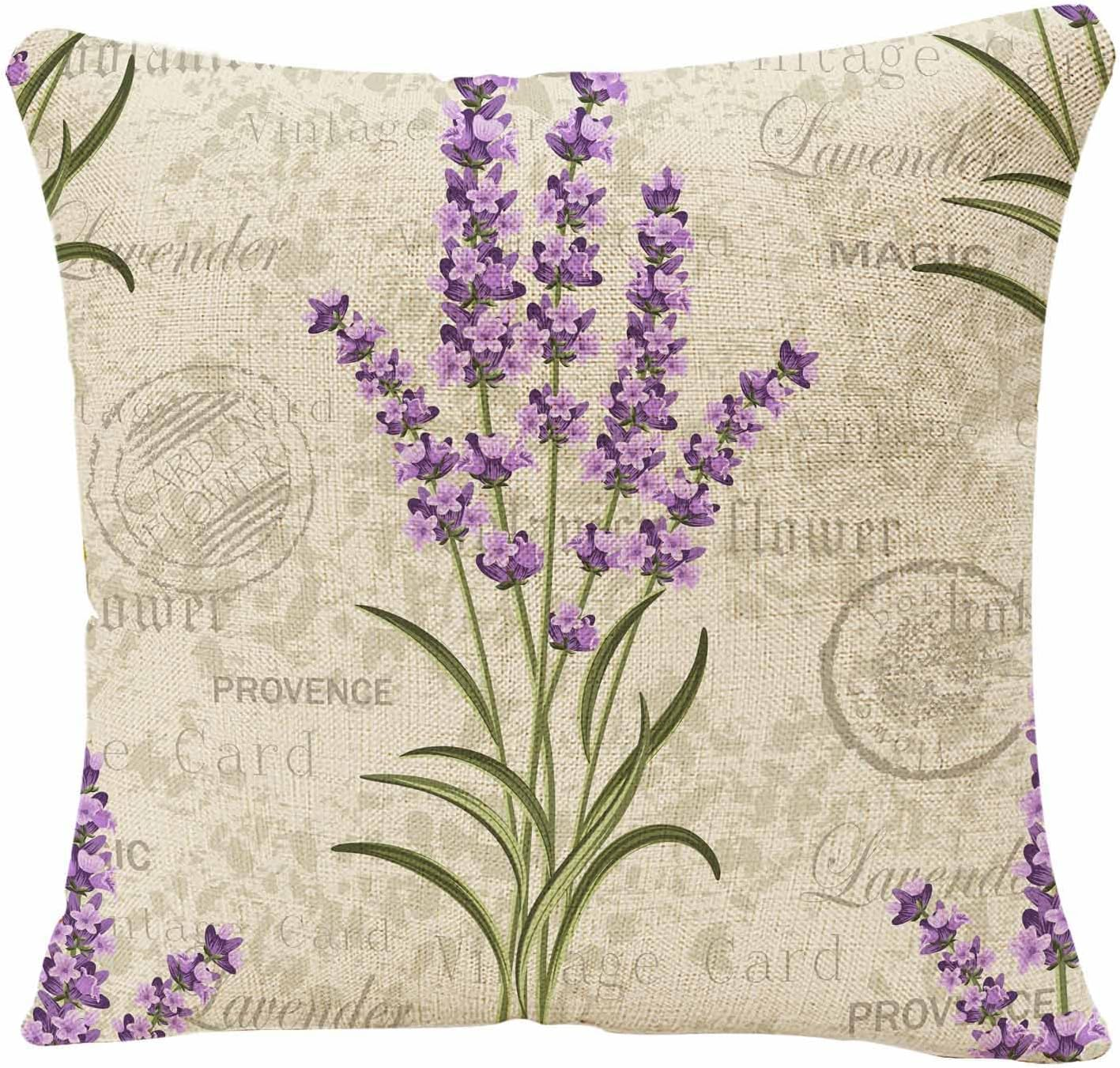 IBILIU Throw Pillow Covers Purple Flower Floral Pattern with Lavenders on Vintage Colorful Provence Aroma Cushion Pillow Case Home Decor Pillowcase 18X18 Inches image number 1
