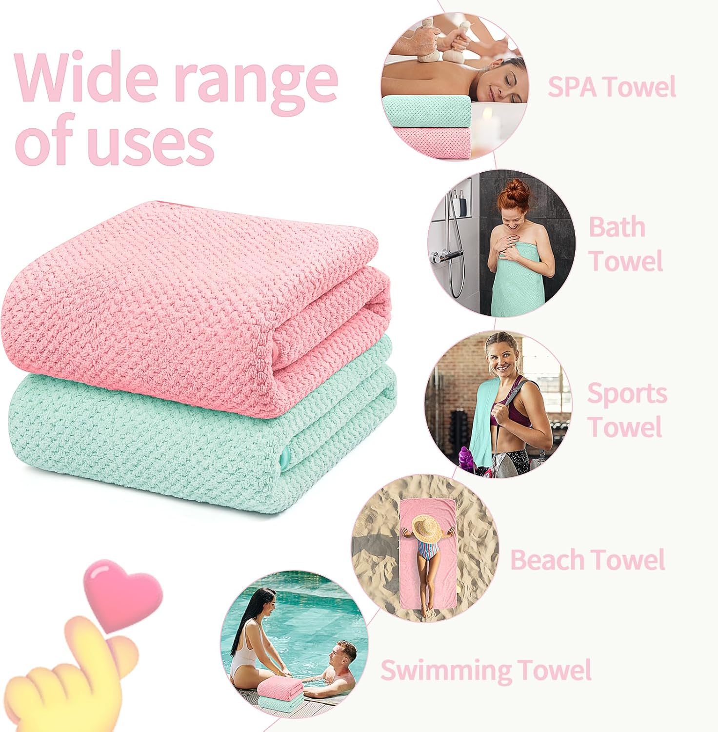 YURIRIA Bathroom Towels 2 Pack Ultra Soft Water Absorbent Towel Set for Quick Drying Microfiber Towels in Bathrooms, Beach, Swimming Pool, Gym, and Spa Centers (Pink+Green) - Dark Coffee+Green image number 3