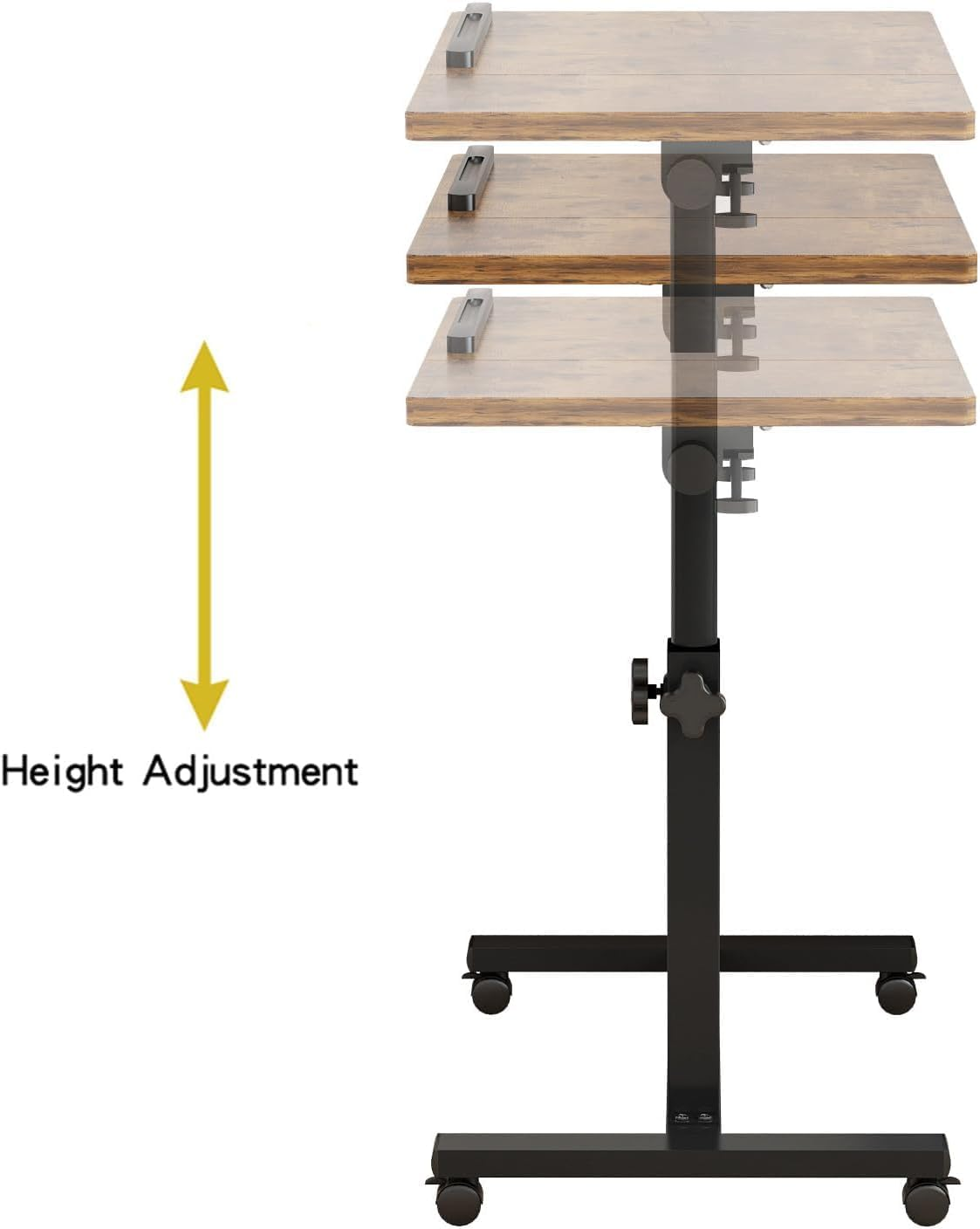 Kapeicamper Brown T-Shape Overbed Table with Wheels, Adjustable Tiltable Laptop Stand Desk, 15.7X13.7X23.6 Inches, 22 Lbs Load Capacity image number 5