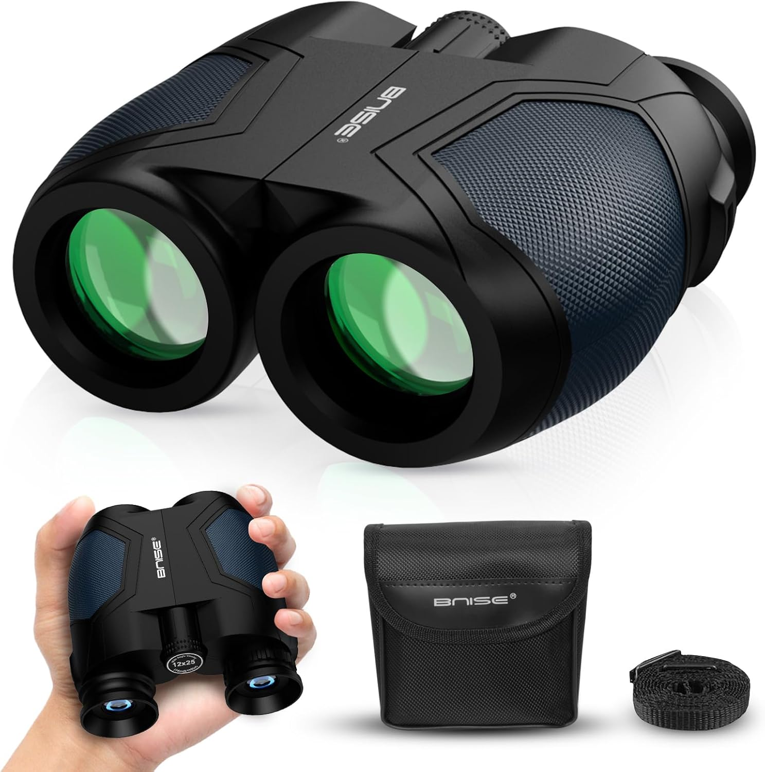 Compact Binoculars for Adults and Kids, 12X25 Small Binoculars with Low Light Vision for Bird Watching, Theater and Concerts, Hunting and Sport Games(Blue)