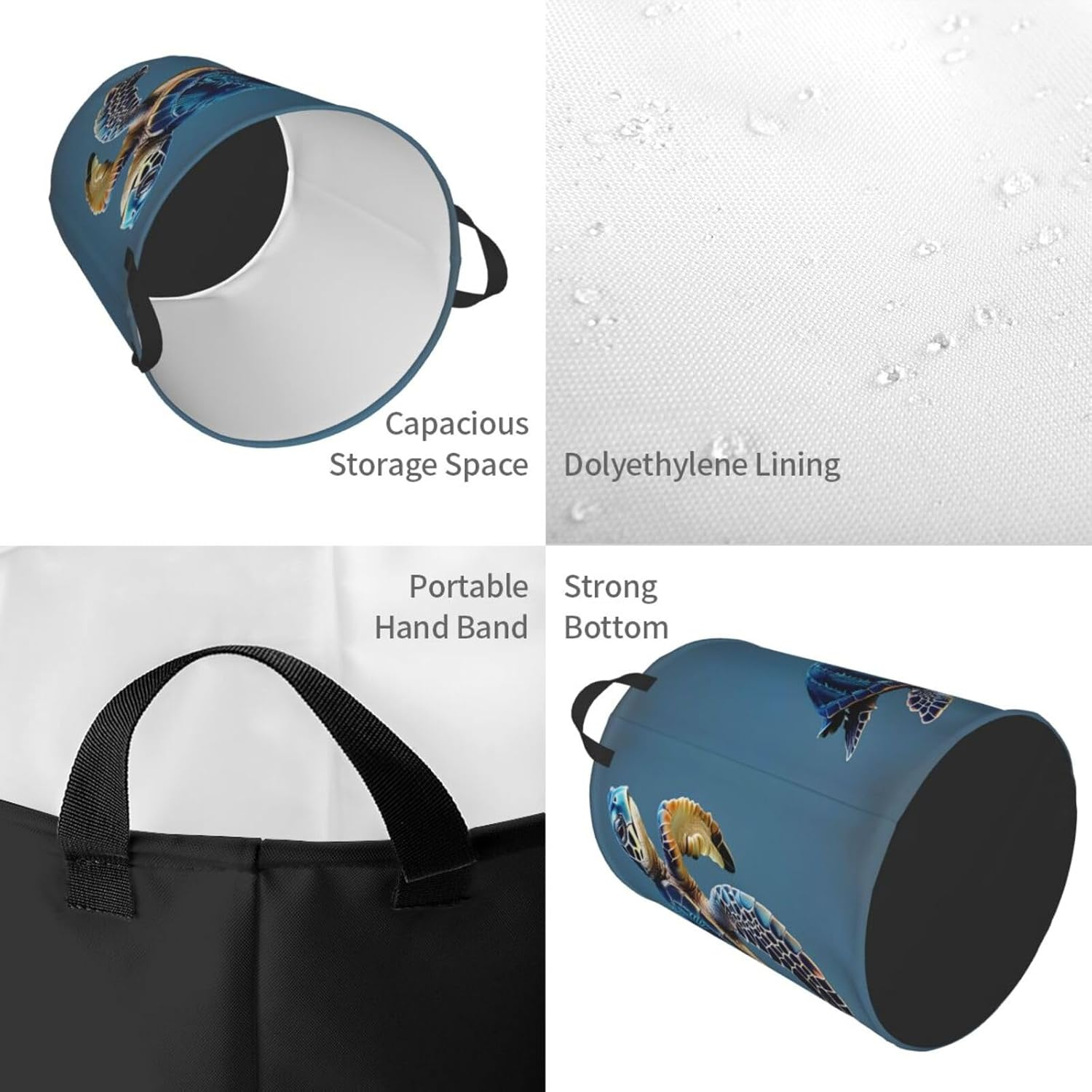 Blue Sea Turtle Pint Printing Circular Storage Hamper &Acirc;&euro;&ldquo; Easy-Carry Handles, Perfect for Christmas, Fits in Any Room image number 5