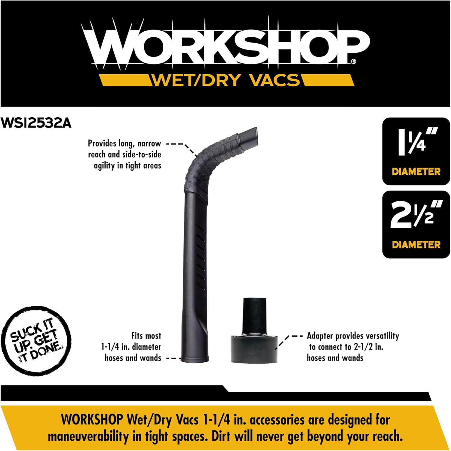 WORKSHOP Wet/Dry Vacs Shop Vacuum Accessories WS12532A Flexible Crevice Tool Attachment for Wet Dry Vacuum Cleaners, Fits Most 1-1/4-Inch and 2-1/2-Inch Extension Wands and Hoses image number 2