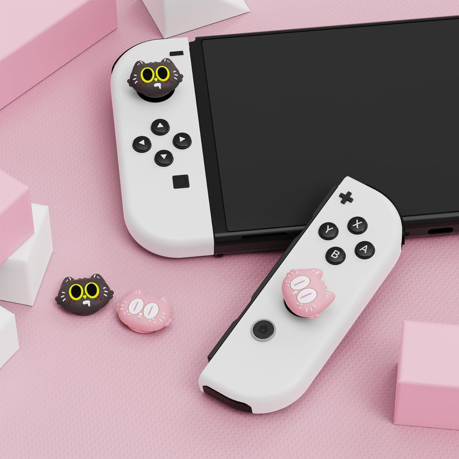 Playvital Joystick Caps for Nintendo Switch, Thumbstick Caps for Switch Lite, Analog Cover for OLED Joycon Thumb Grips - Moonlight Cat image number 5