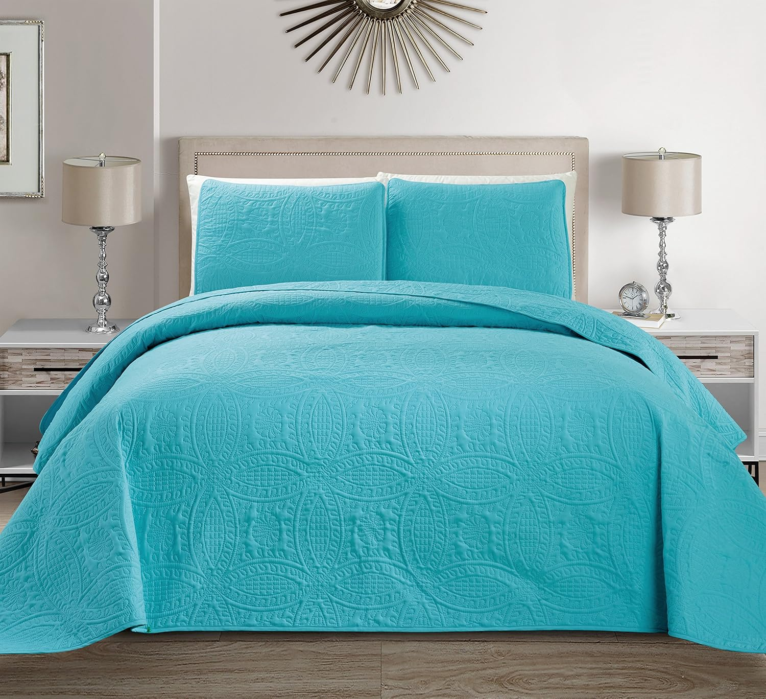 MK Home Mk Collection Solid Embossed Bedspread Bed Cover over Size (Coral, King/California King)