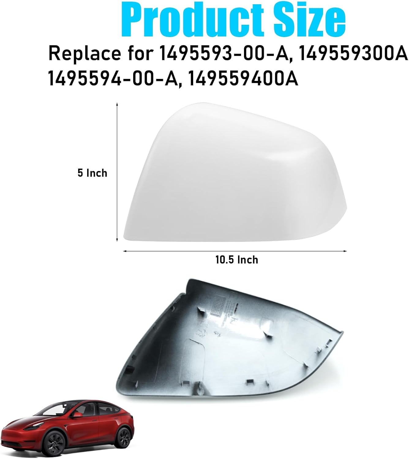 Jaronx Compatible with Tesla Model Y Mirror Caps Side Mirror Replacement 2020-2024,Left Right Rear View Mirror Cover,Side Mirror Cover Cap for Tesla Model Y Accessories (Pearl White) image number 4
