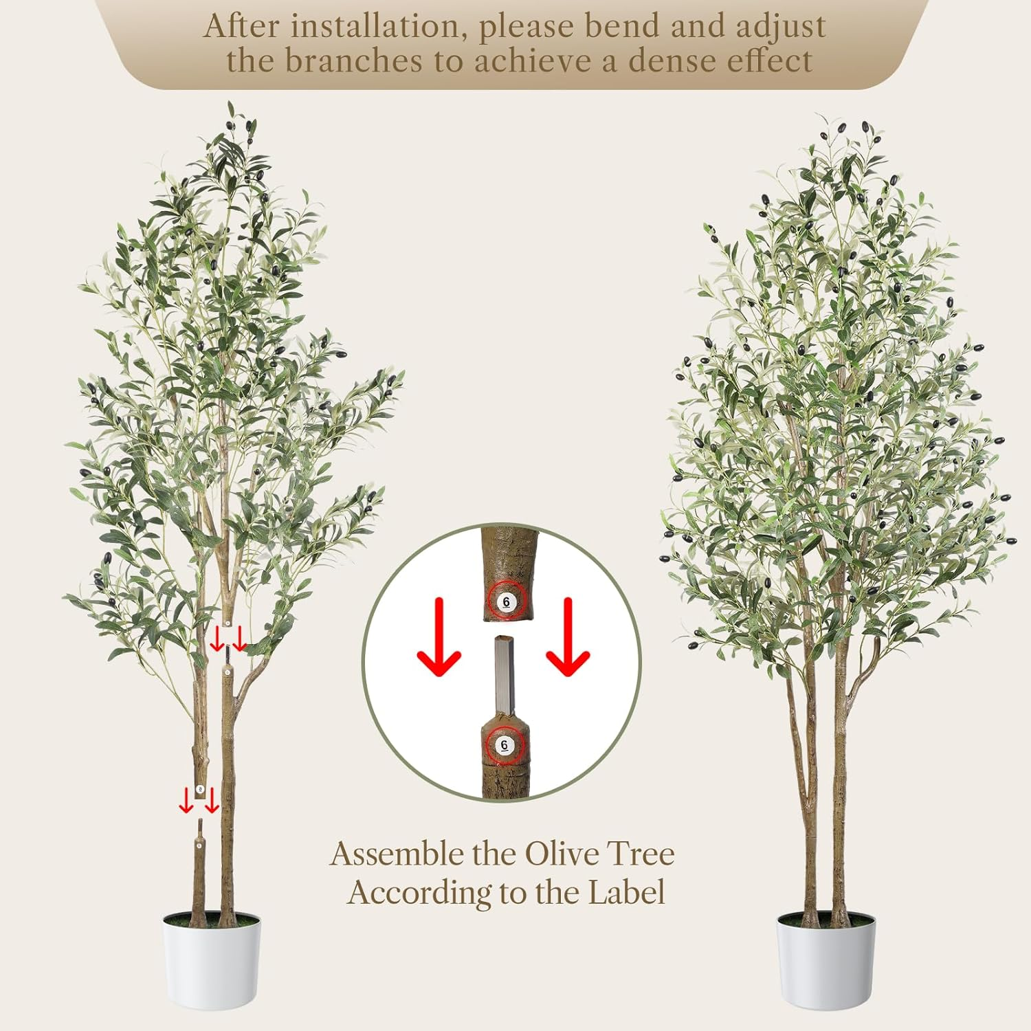 Alupssuc 6Ft Artificial Olive Trees, Faux Olive Tree Indoor with Natural Wood Trunk & Lifelike Fruits, Fake Olive Tree with White Planter for Home Balcony Office Garden Room Decor Gift, 6 Feet, 180CM image number 6