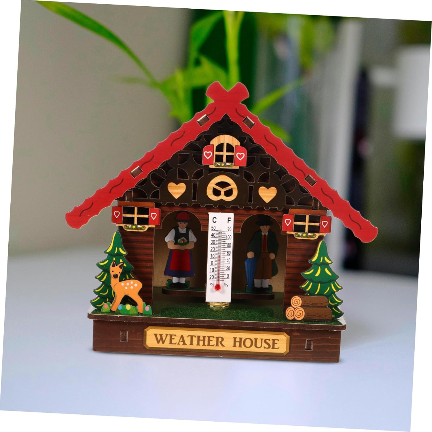 Wall Mounted Weather Station with Barometer Thermometer Hygrometer Indoor Outdoor Temperature Monitor Simple Battery Operation Wooden House Design for Home and Patio image number 5