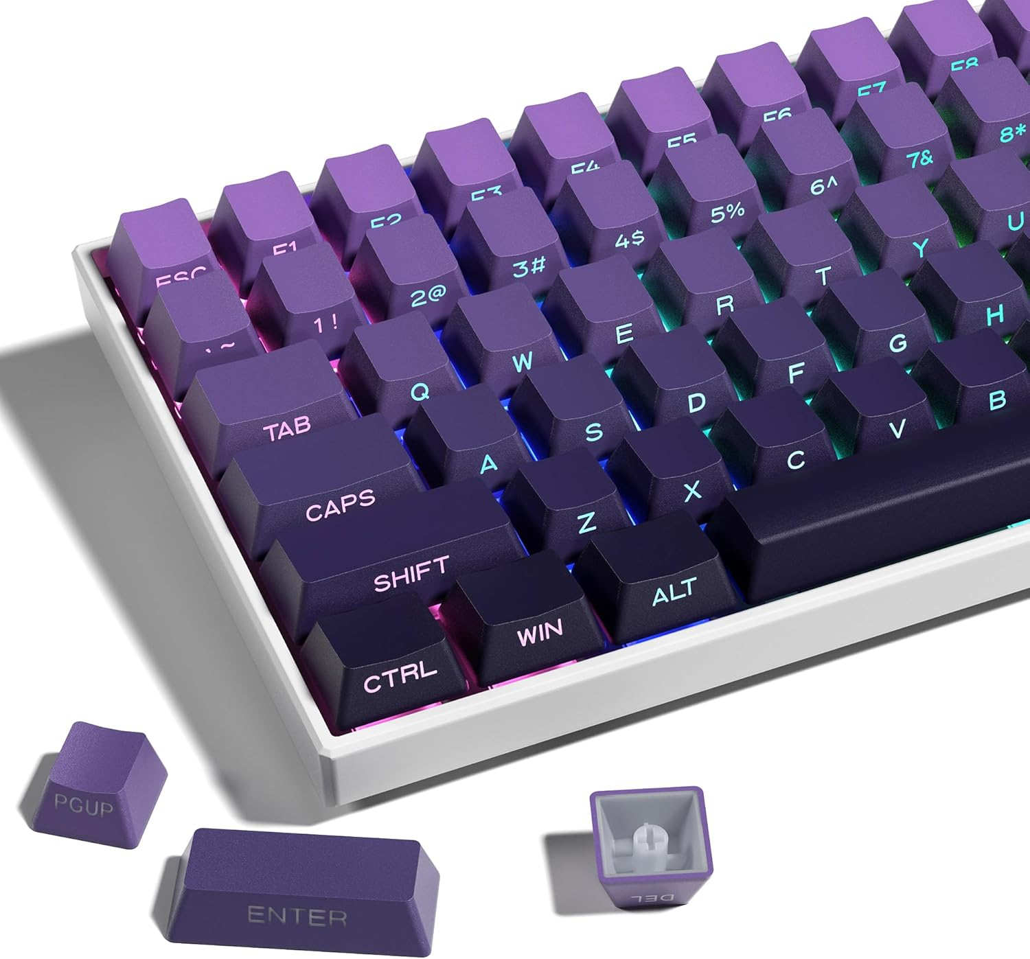 SDYZ XVX Side Print Keycaps - Shine through Keycaps, PBT Double Shot Custom Keycap Set, 136 Keys Gradient Purple OEM Profile Keyboard for Cherry Gateron MX Switches