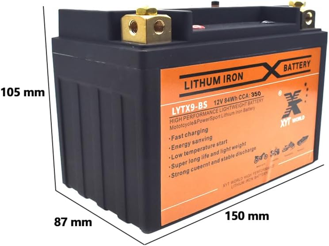 Motorcycle Lithium Battery LYTX9-BS 12V 350Cca ATV Quad Dirt/Pit Bike Compatible for GTX9-BS CTX9-BS YTX9-BS