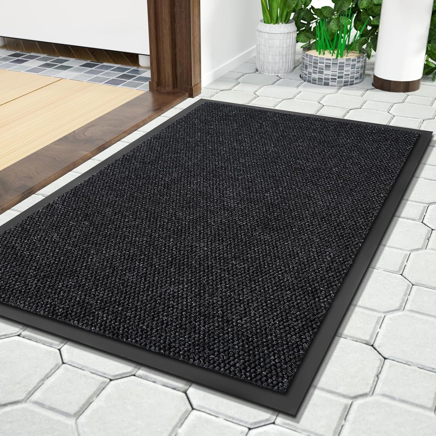 Door Mat 1 X 3M, Doormat Indoor Non-Slip Dirt Trapper, Absorbent inside Entrance Rug, Washable Low Profile Front Mats for Entryway, Muddy Shoes and Paws,Grey image number 2