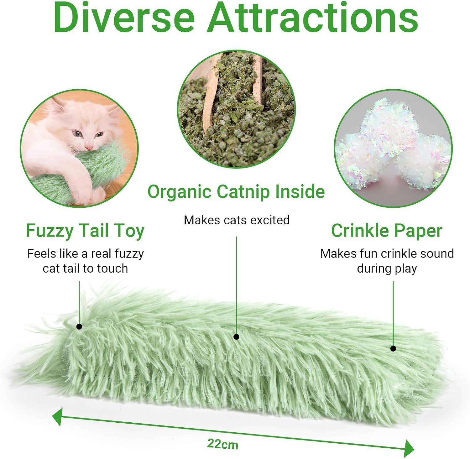 Cat Kicker Pillow Toys 3 Pack - Soft Chew Toys with Catnip, Interactive Indoor Exercise for Kittens & Adult Cats, Durable Dental Kitty Play image number 2