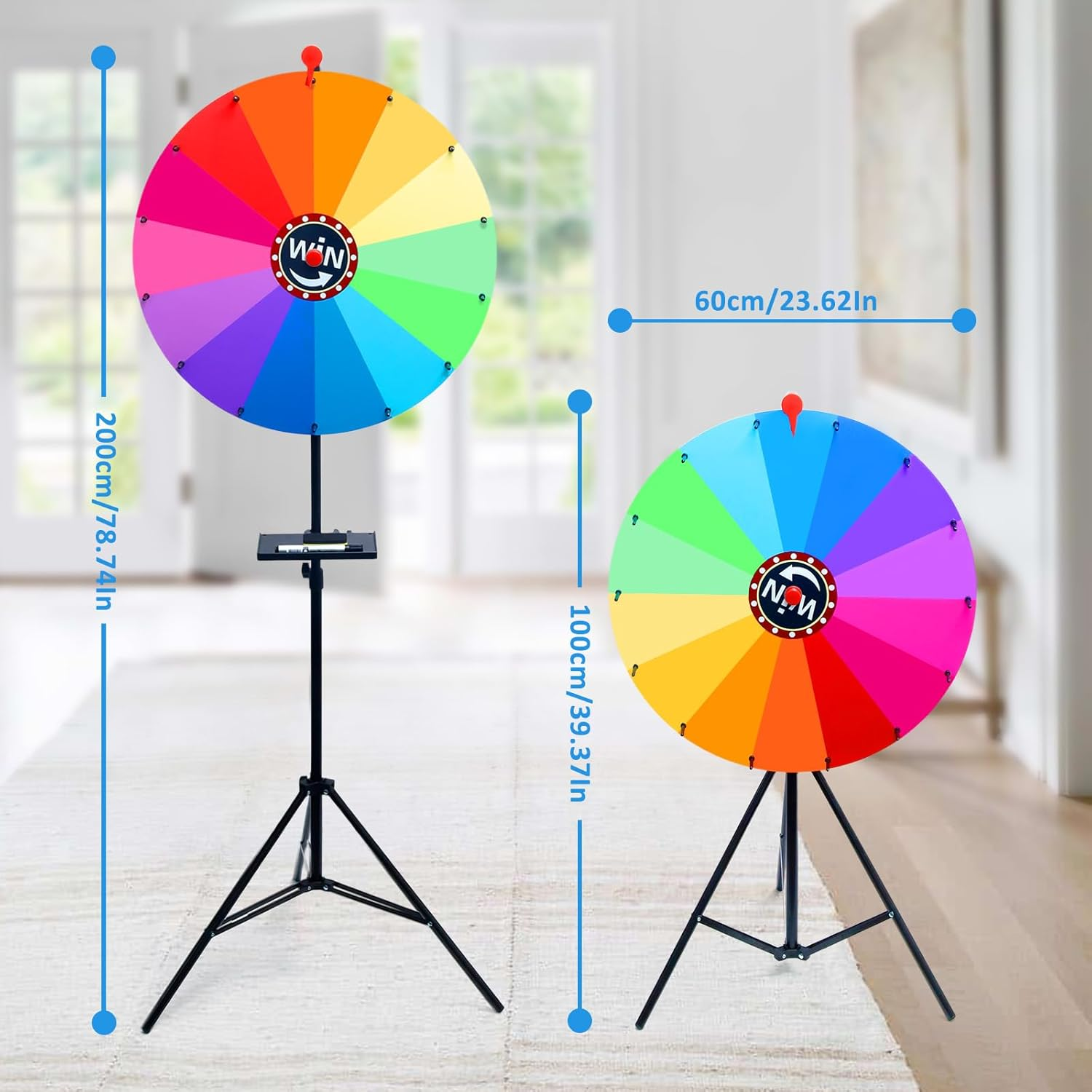 24'' 60Cm Spinning Prize Wheel Adjustable 1-2M Height Spin Doodle Game Spinner Colour Roulette Wheel with Foldable Stand Prize Wheel Spinner for Parties Events Games Trade Show 14 Colors image number 3