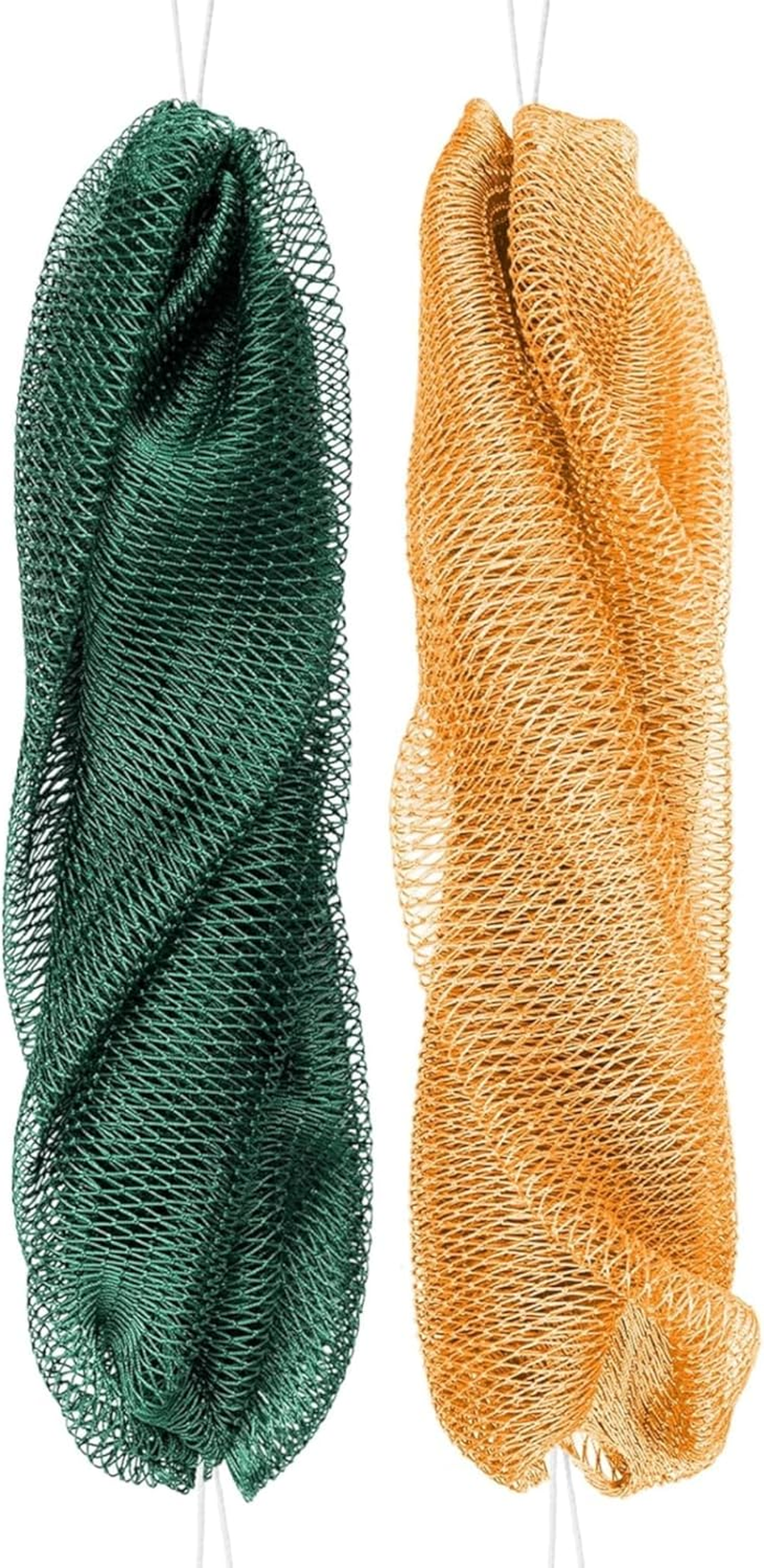 African Bath Sponge Set, Mesh Exfoliating Body Scrubber, Long Net Wash Cloth in Emerald Green and Yellow, 2 Pack image number 6