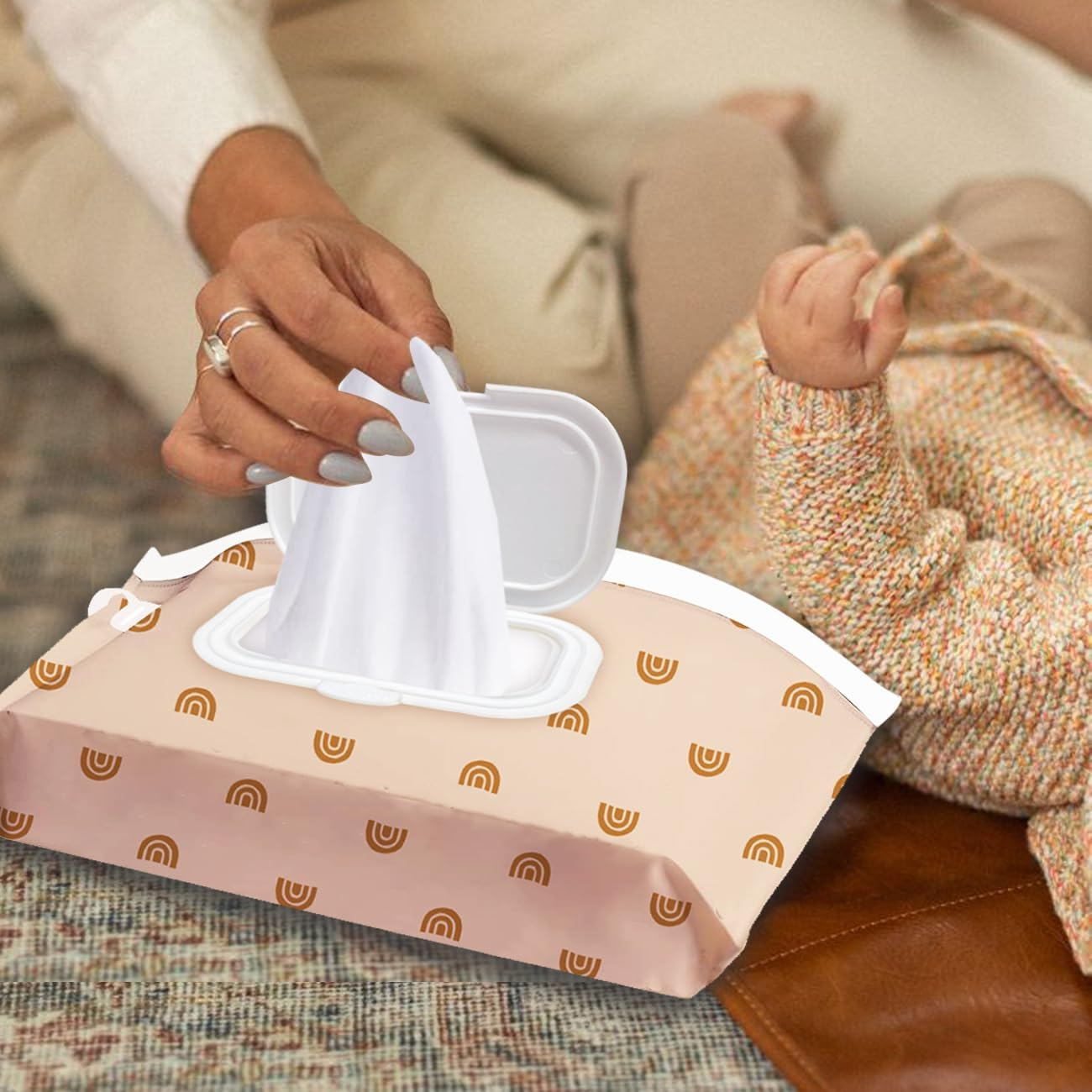 3 Pack Baby Wipes Dispenser，Baby Wipe Holder for Travel，Boho Wipes Container， Reusable Wet Wipes Pouch Portable Refillable Wipe Holder for Travel image number 5