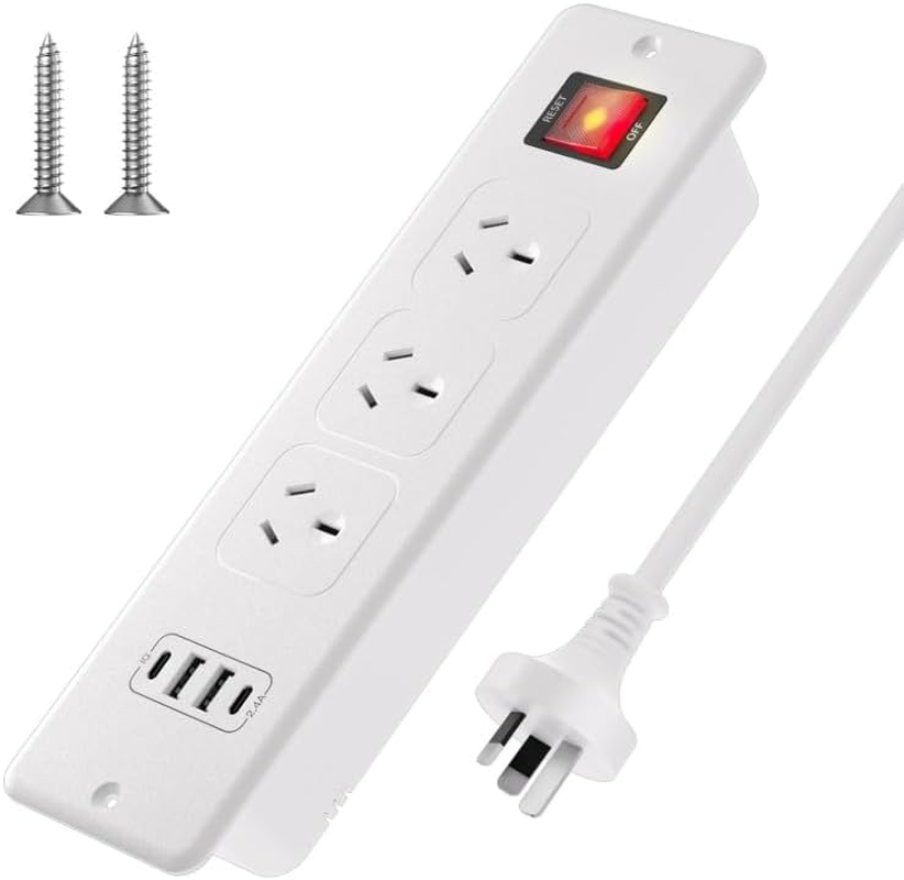 Power Board Surge Protector with Individual Switch, Power Strip with 4 AC Outlets, 1Xusb a and 1Xusb C Charging Port, 2M Extension Cord Power Strip, Wall Mount for Home and Office