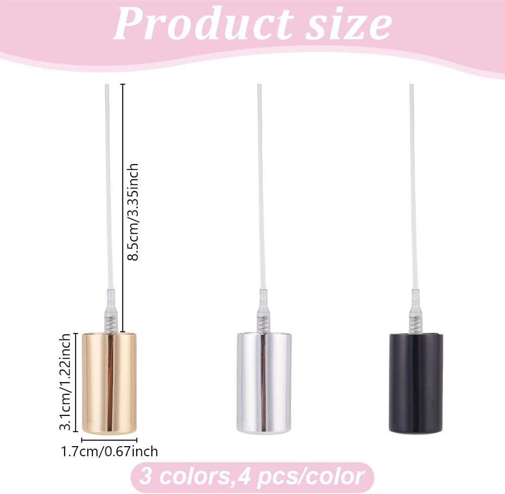 WEBEEDY Pack of 12 Replacement Atomizer Caps, Reusable Spray Bottle Caps, Fine Sprayer Caps for Essential Oil, Perfume, Cosmetics, 17 Mm Pump Head Cap (Black, Gold, Silver) image number 2