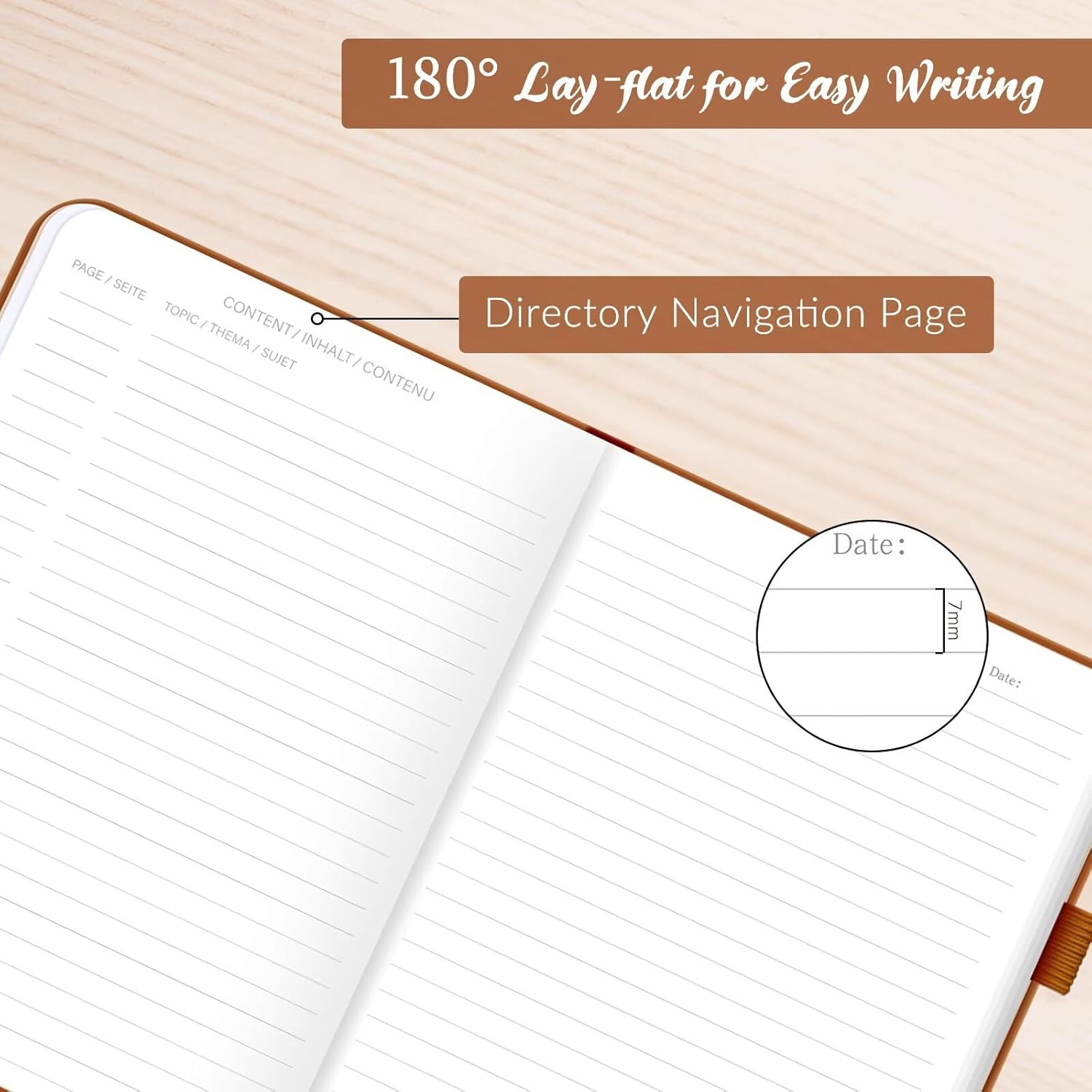 Lonely Oak Lined Journal Notebook, A5 Hardcover Lined Notebook for Women & Men, 120GSM Acid-Free Paper with Leather Hardcover and Inner Pocket, Daily Diary Journal for Work(Brown) image number 6