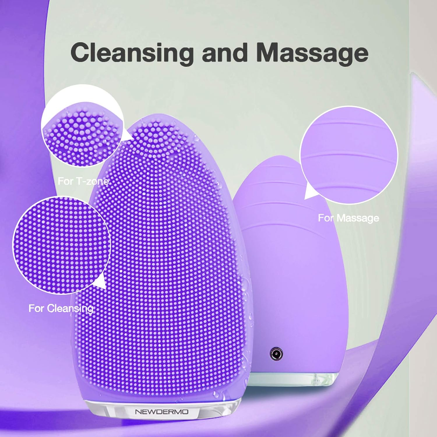 NEWDERMO Electric Facial Cleansing Brush,Silicone Facial Brush, Waterproof Skin Care Device for Gentle Exfoliation,Deep Cleansing,Face Massage-Purple image number 1