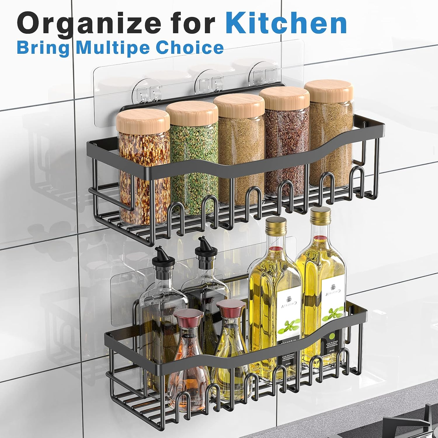 Shower Caddy 2 Pack,Adhesive Shower Organizer for Bathroom Storage&Home Decor&Kitchen Organizers and Storage,No Drilling,Large Capacity,Rustproof Stainless Steel Bathroom Organizer,Bathroom Decor Sets - Black image number 4