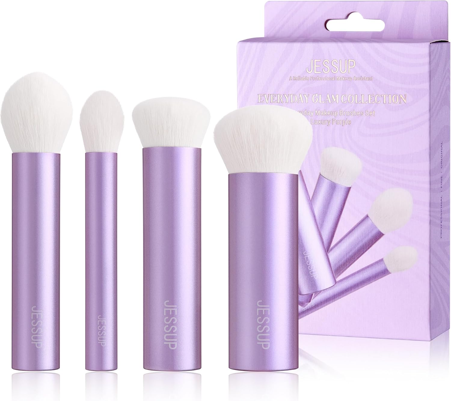 Jessup Makeup Brushes Set 4Pcs Face Kabuki Brush for Foundation Contour Powder Blush Bronzer and Highlighter, Premium Synthetic Fiber Cruelty-Free, Luxury Purple T517