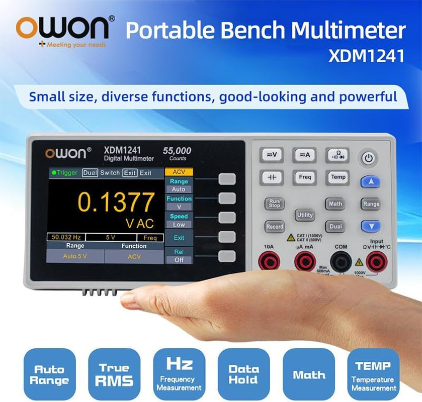 OWON XDM1241 Mini Battery Benchtop Digital Multimeter, 3.7In LCD Desktop Digital Multimeter True RMS Temperature Tester Meter image number 4