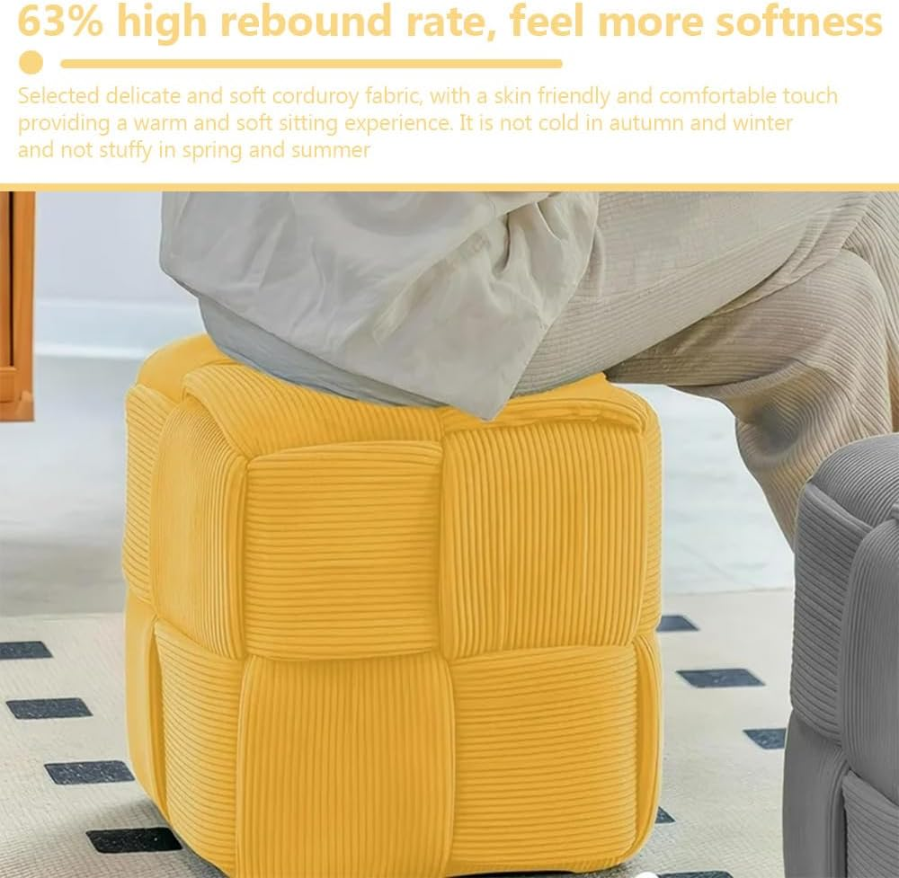 Foot Rest Stool,Cube Sofa Stool,Living Room Ottoman,Square Shoe Changing Chaircube Footstool,For Living Room, Bedroom, Home Shoe Changing,For Entrance,Square (Yellow) - Yellow image number 6