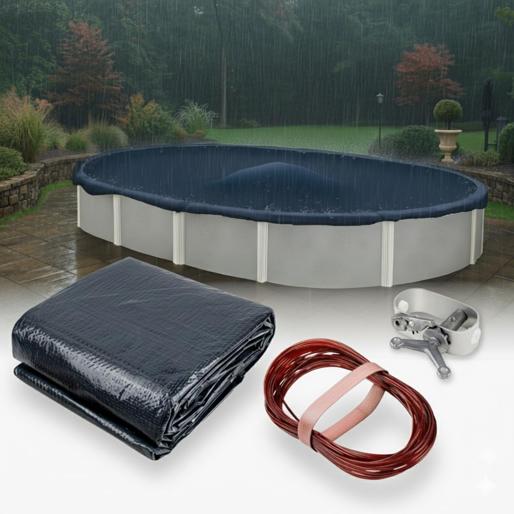 Premium Winter Pool Cover for above Ground Oval Pool, 12' X 18' Ft., Aboveground Pools Winter Cover, Heavy Duty, Includes Winch and Cable, UV Protection image number 3