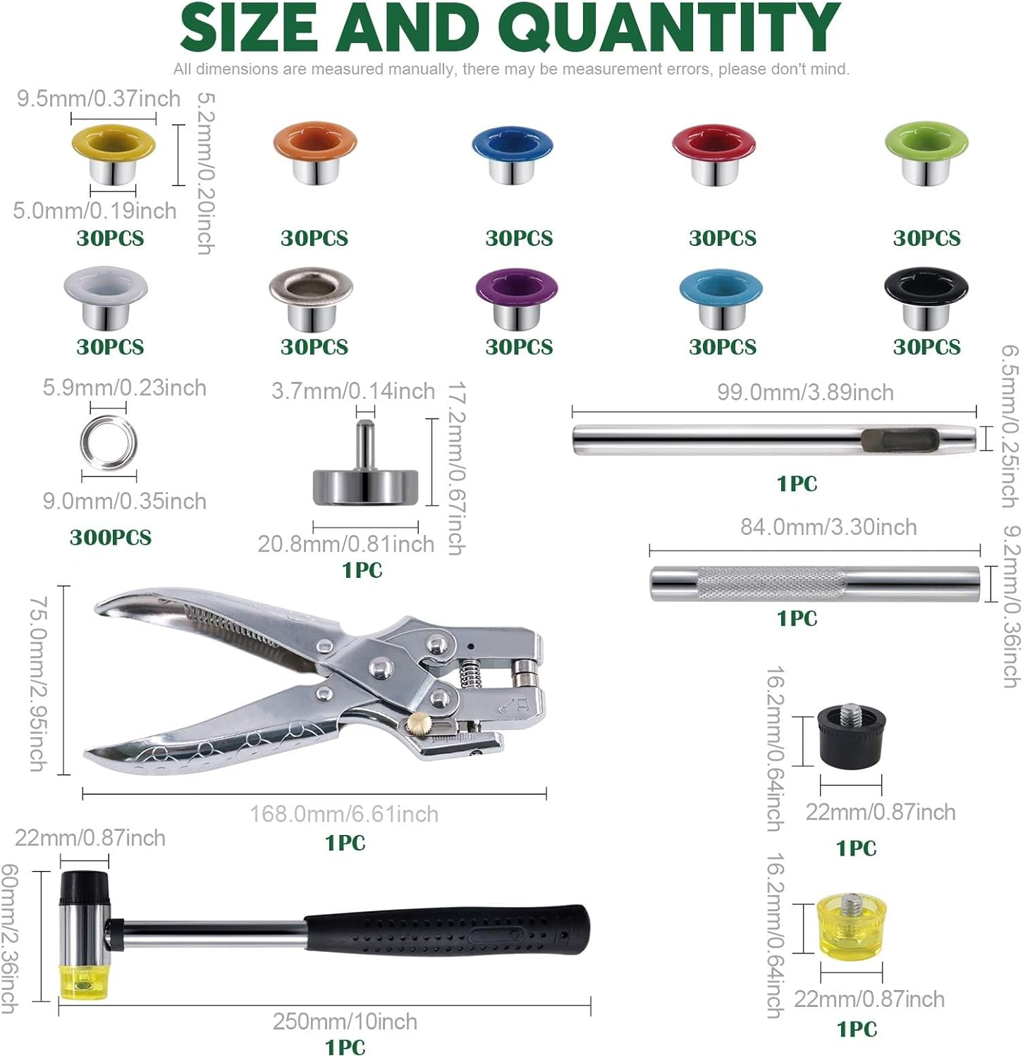 Keadic 406Pcs Eyelet and Setting Kit with 3/16" Colored Grommets, Punch Pliers, Hole Punch and Hammer for Leather, Cloth, Shoe, Bags, Crafts image number 1