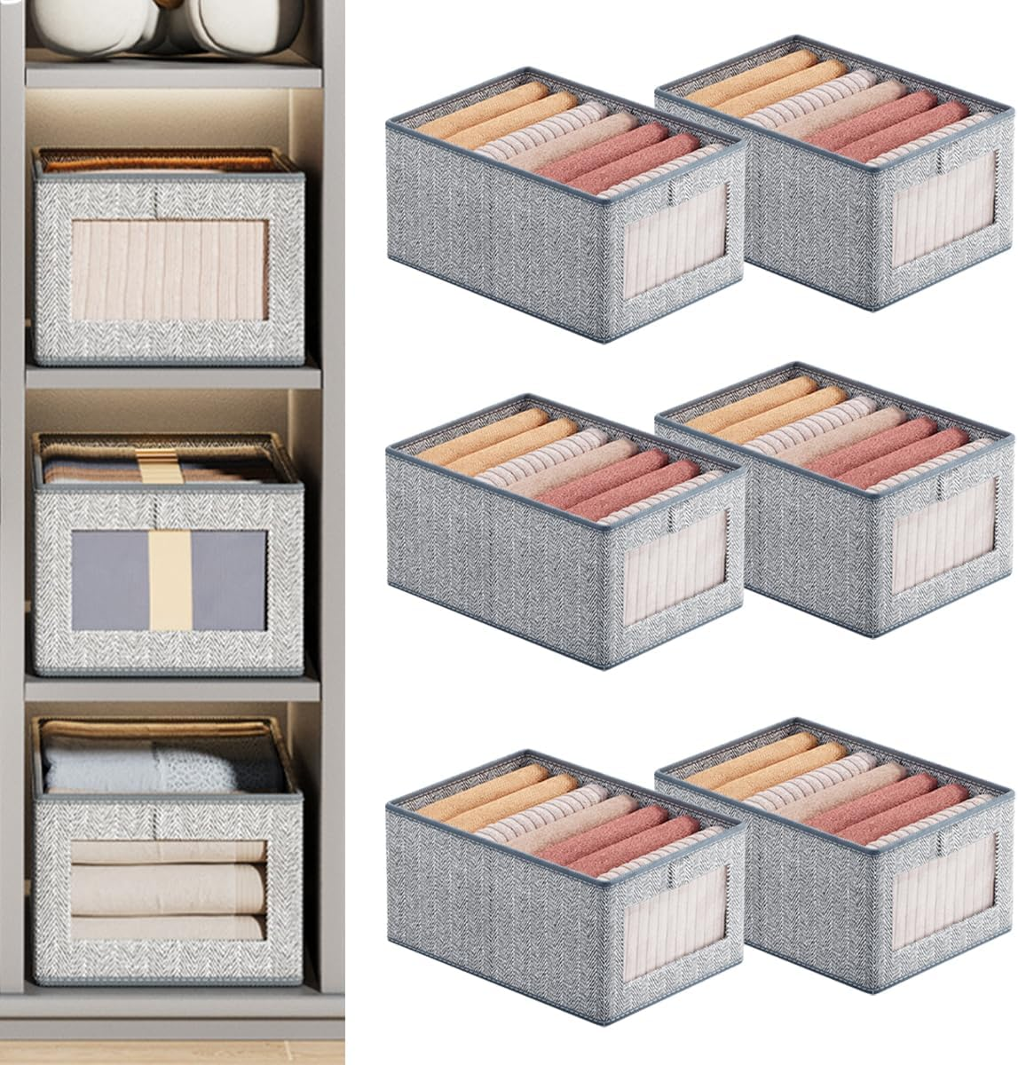 Wardrobe Clothes Organiser,6 Pack Wardrobe Organiser, See-Through Window for Home Storage & Organisation,Foldable Storage Containers with Handle for Jeans,Underwear,Blankets image number 2