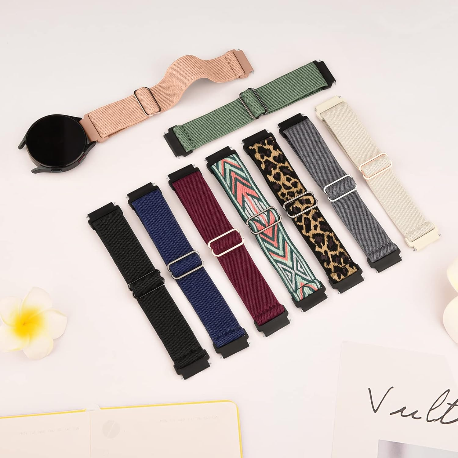 3 Pack Elastic Bands for Garmin Forerunner 245/245 Music Bands Women Men, 20Mm Soft Stretchy Nylon Sport Straps for Garmin Vivoactive 6/5/3 Smartwatch - Green Arrow+Leopard+Black image number 6