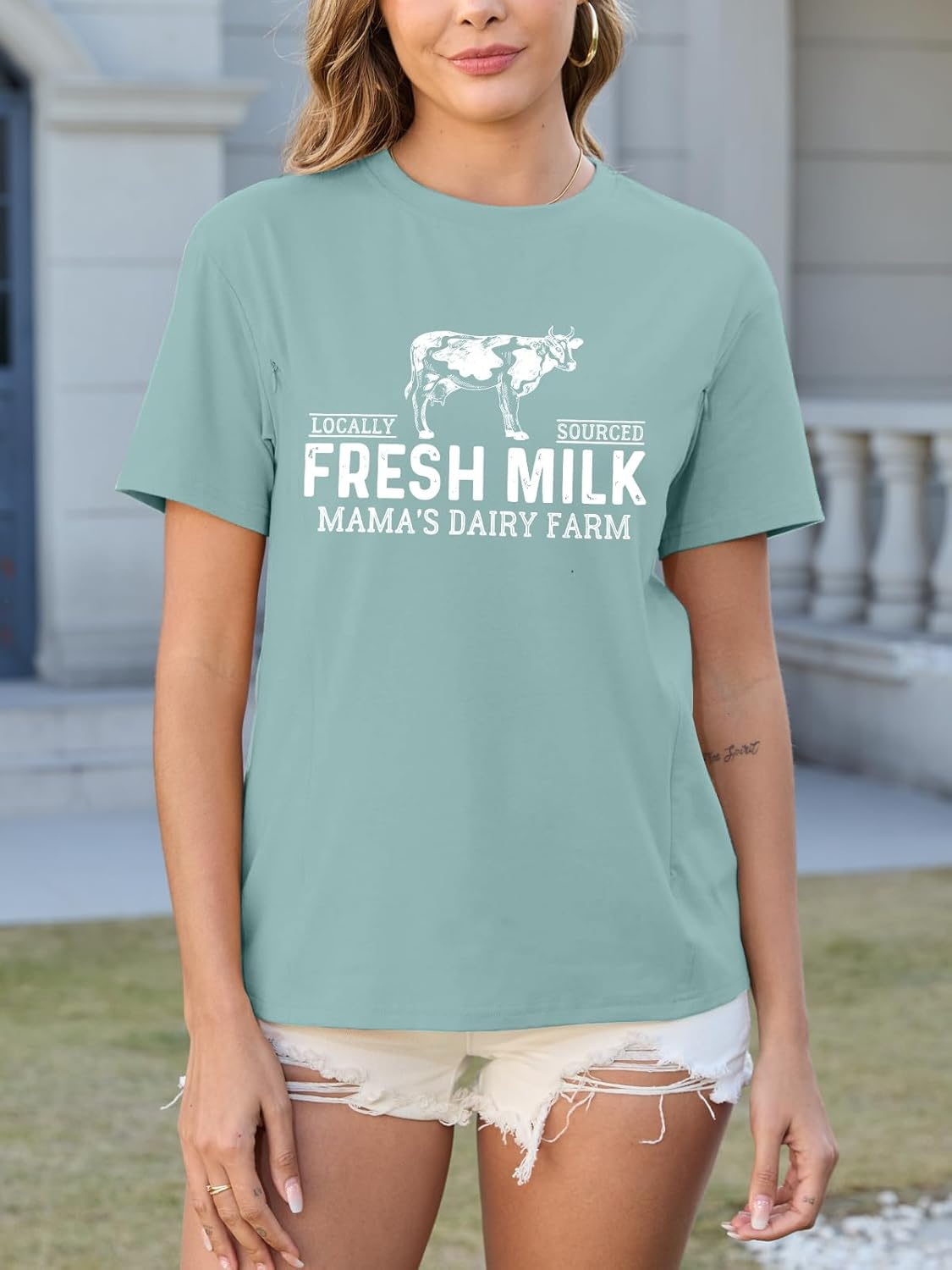 Nursing Shirts for Breastfeeding Shirt Zipper: Women Mama Nursing Graphic Tee Causal Maternity Clothes Top