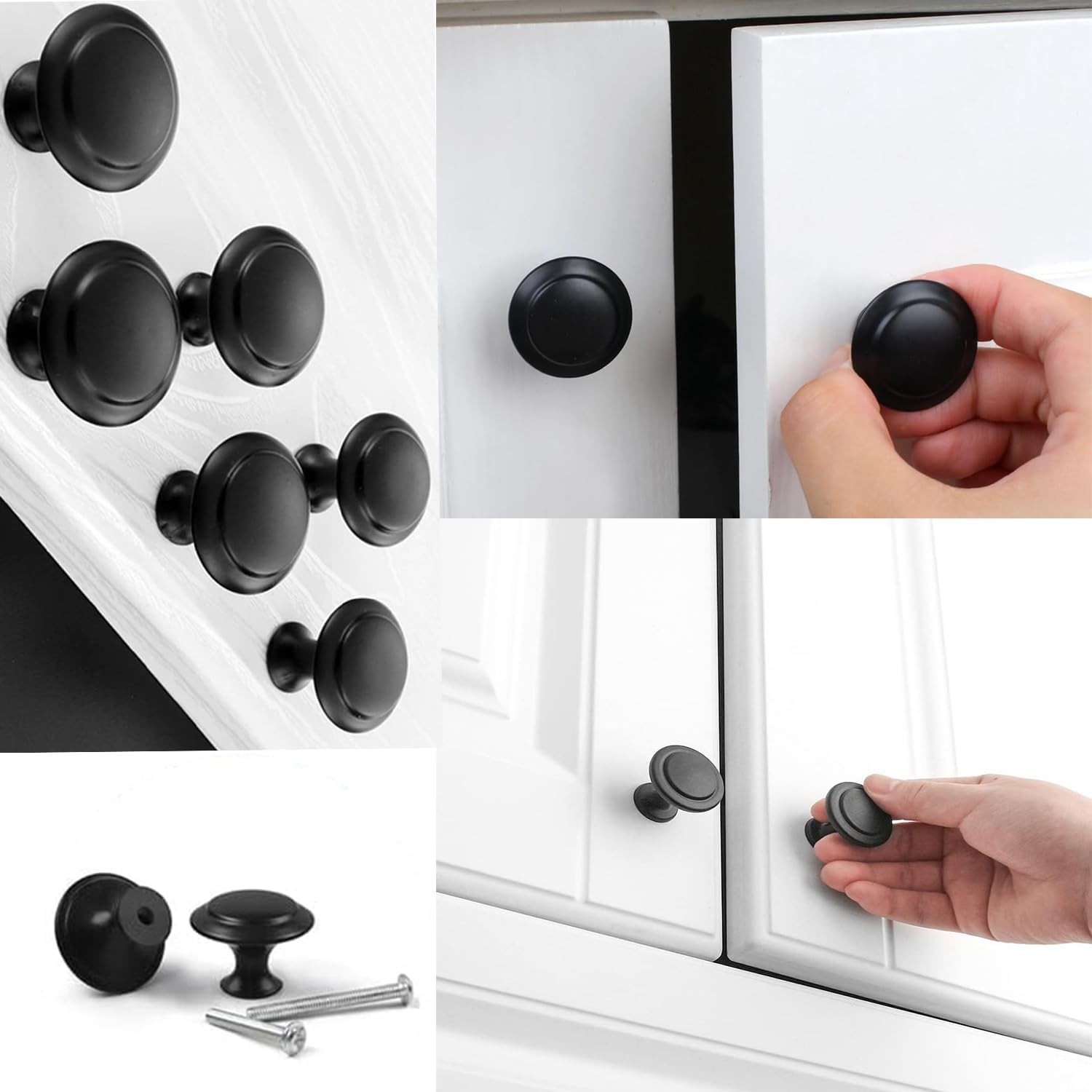 Paifencodill 20 PCS Vintage Cabinet Knobs, Chic Drawer Handles, Antique Kitchen Cupboard Handles, 30Mm round Furniture Door Knob, Black Draw Pulls and Knobs Drawer Handles with Screws image number 4