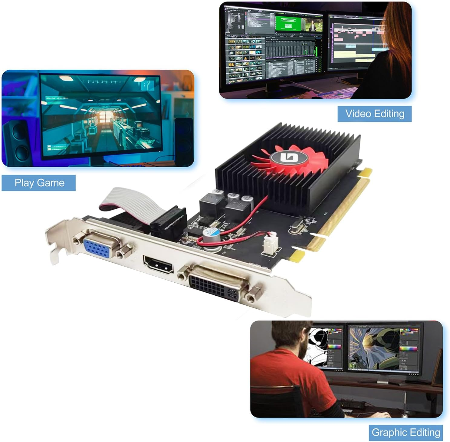 Radeon HD 5450 1GB DDR3 Low Profile Graphics Card, PCI Express 2.0 X16, HDMI/VGA/DVI, Entry Level GPU for PC, SFF and HTPC image number 4