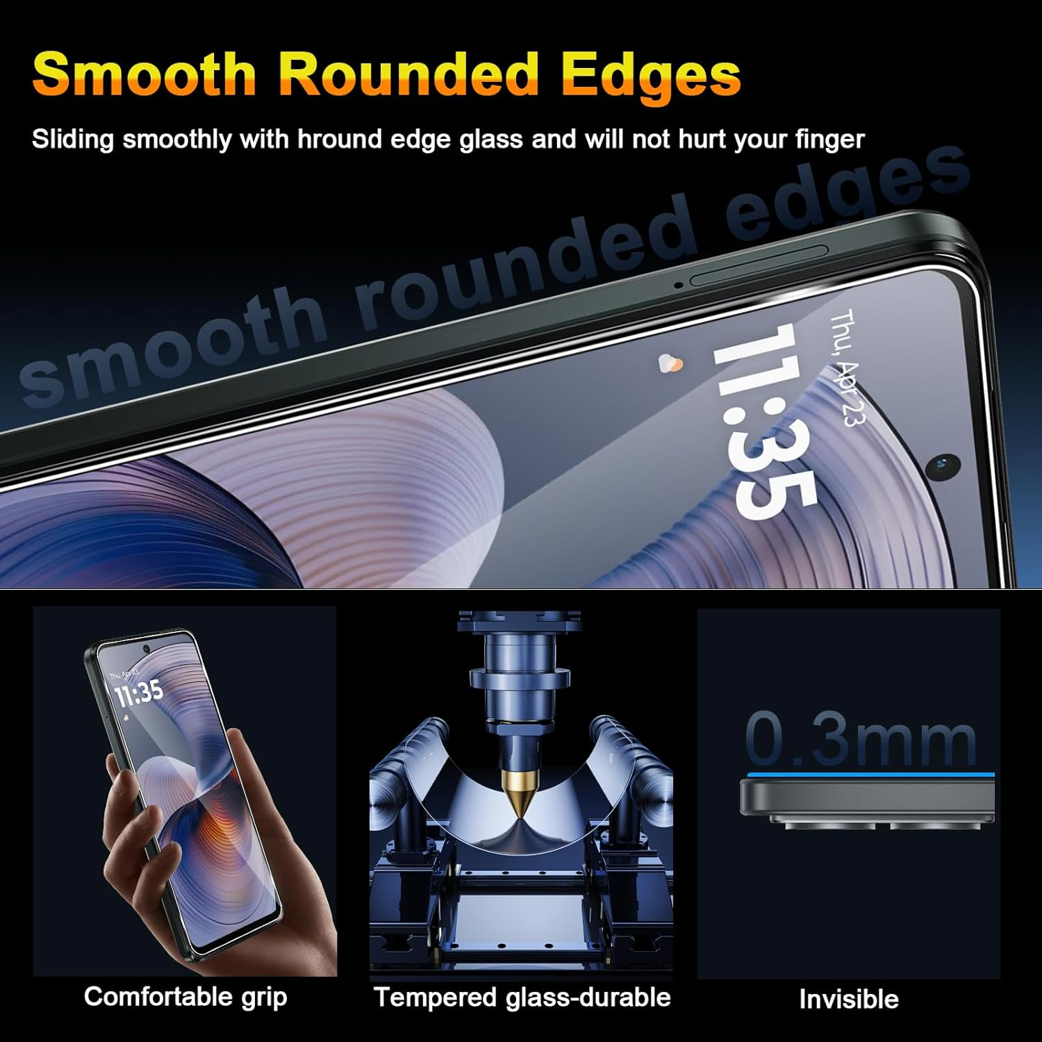 QULLOO Screen Protector for Motorola Moto G55, Pack of 2 Tempered Glass Screen Protector with 2 Camera Protection [9H Hardness Glass Film] [HD Clear Protective Glass] [Anti-Scratch Screen Protector] - Transparent -F6 image number 5