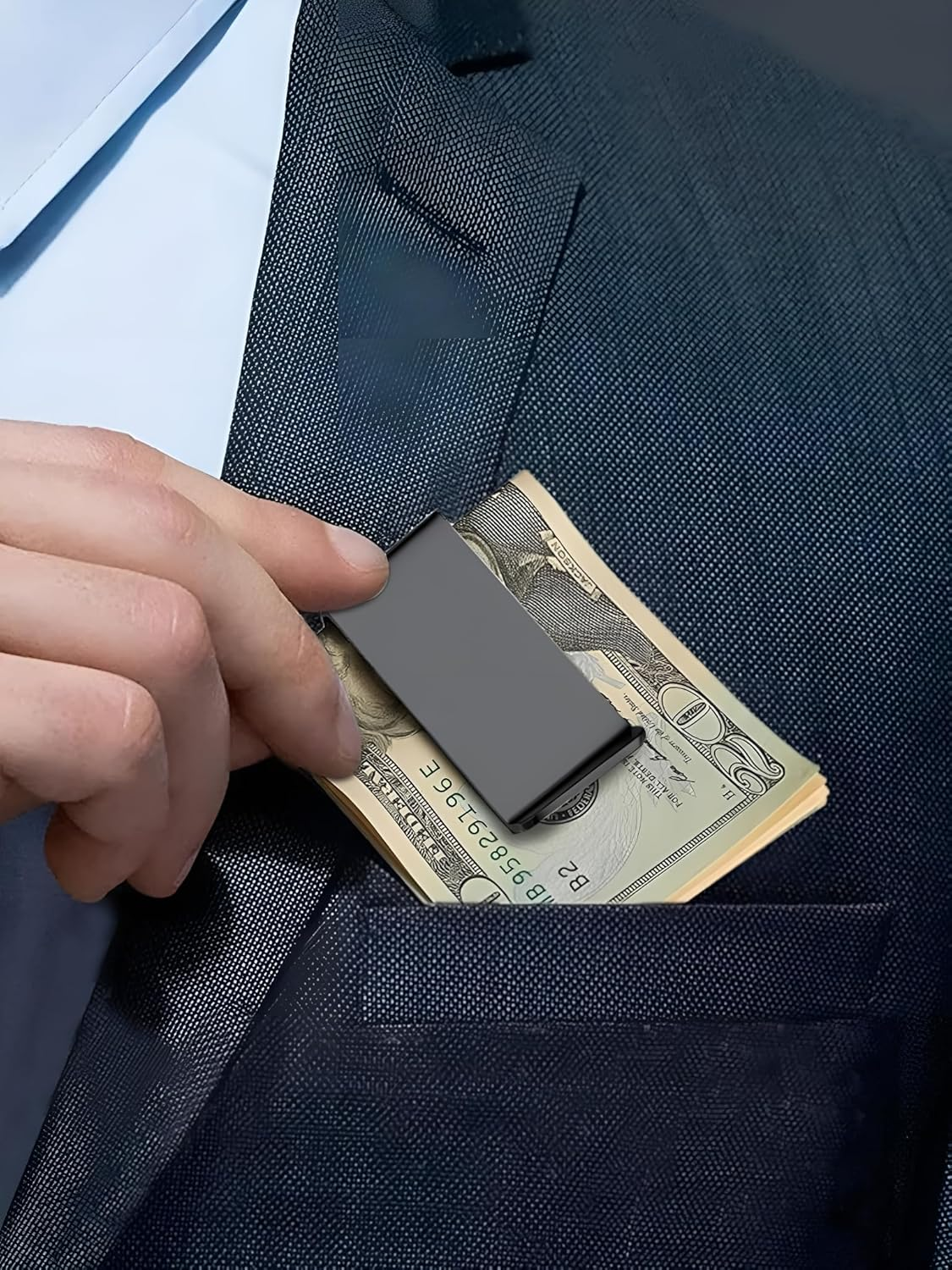 2PCS Stainless Steel Money Clip Silver Slim Cash Clip for Men, Credit Card Holder Metal Money Clips Minimalist Pocket Cash Wallet image number 5