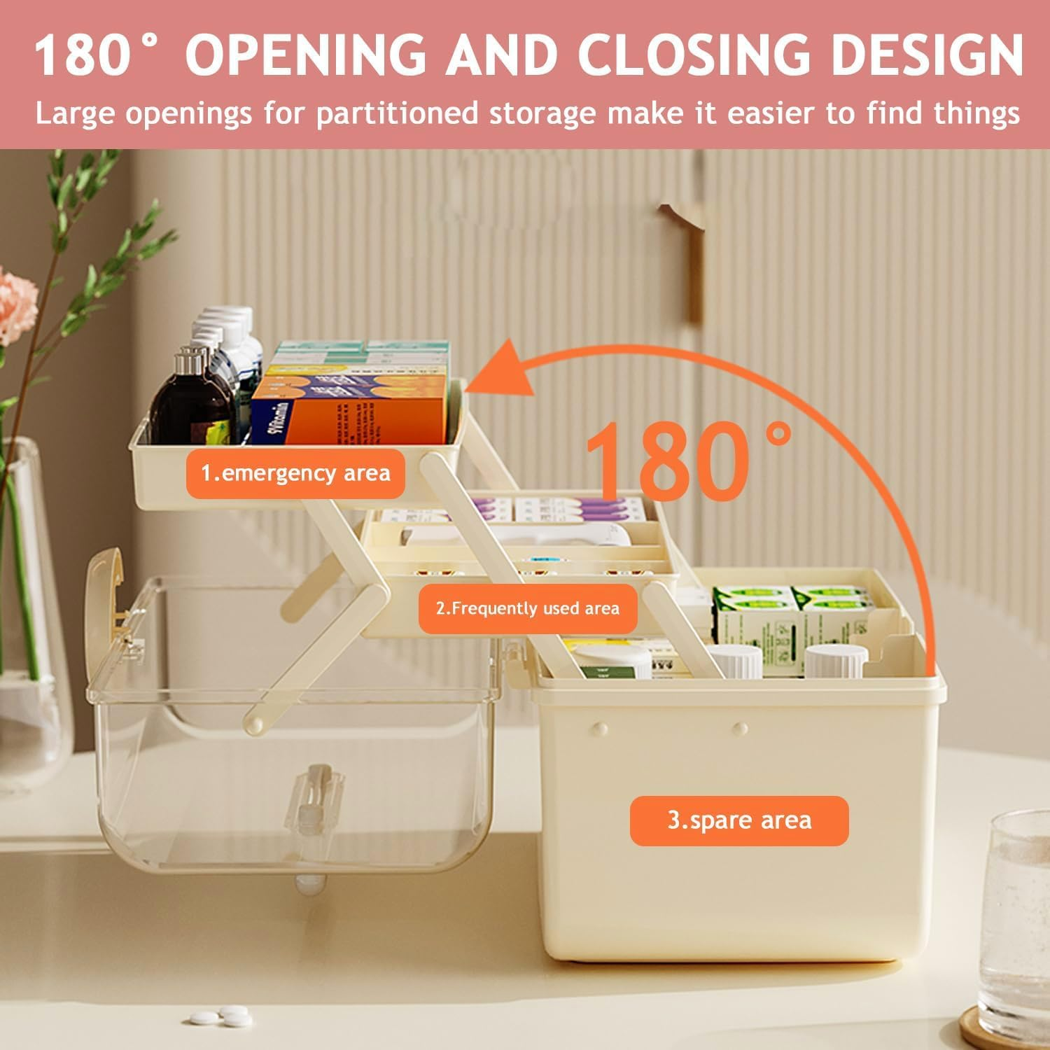 3-Shelf Multi-Purpose Storage Box,Plastic Medical Storage Containers Medicine Box, Large Portable, Sorting Boxes for Small Parts, Hair Accessories and Cosmetics, Medicine Organiser, Craft Organiser