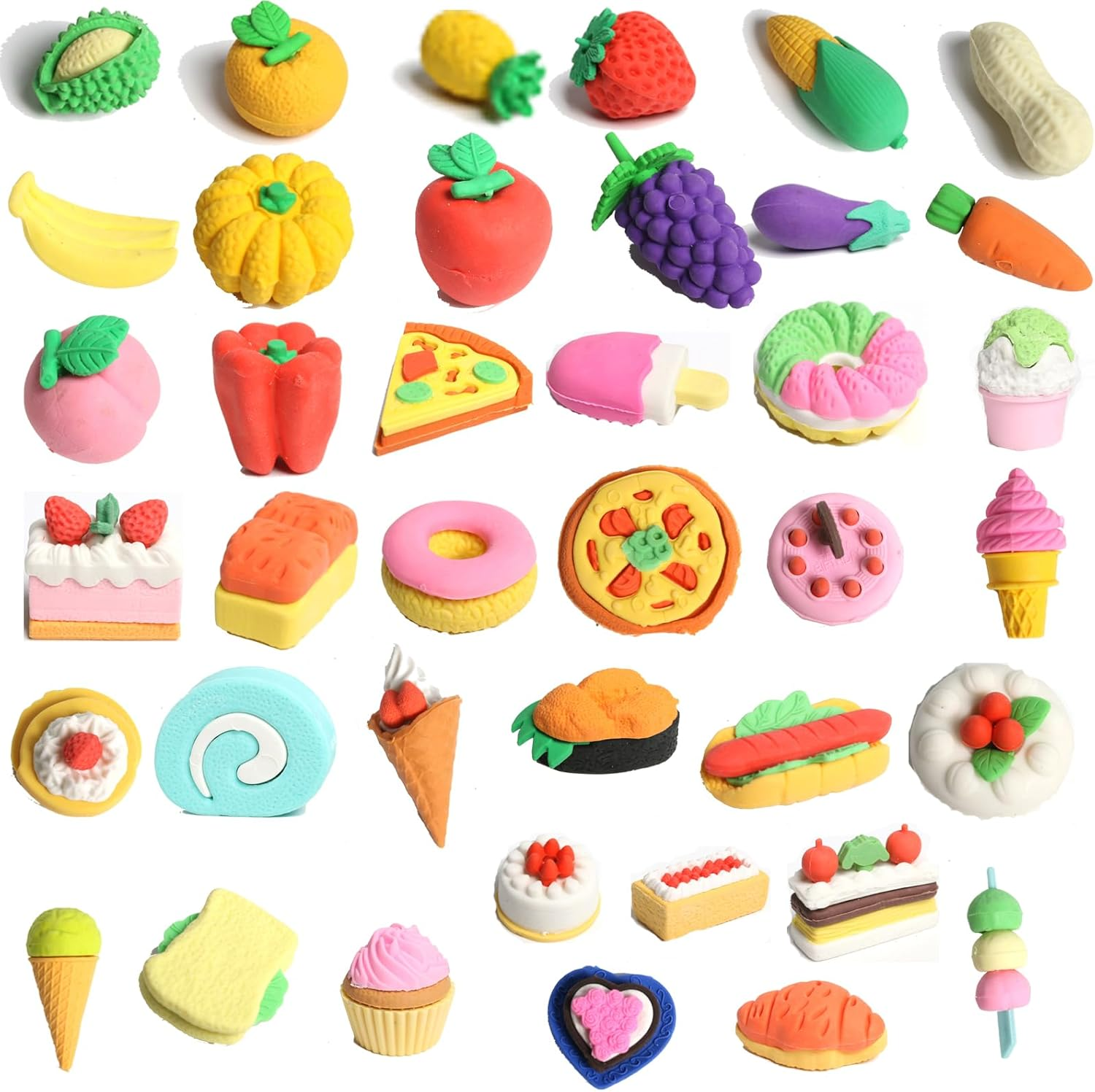 Manwetye 40 PCS Japanese Erasers(Fruit,Vegetable,Dessert),Bulk Kids Pencil Erasers Puzzle Eraser Toys for Classroom Rewards,Party Favors,Games Prizes,Carnivals Gift and School Supplies(Random Designs) image number 6