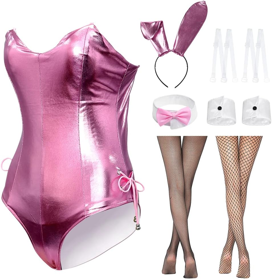 Womens Bunny Girl Senpai Cosplay Costume Outfit Anime Role Cosplay One Piece Bodysuit with Bunny Ear Stockings Set