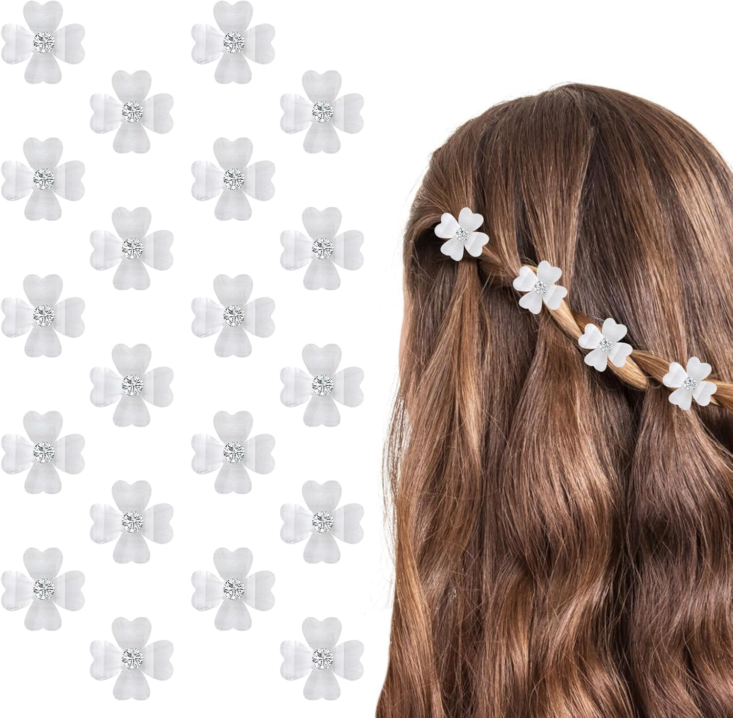 SHUNYUNG Mini White Clover Flower Hair Clips, 20Pcs, 0.63 Inches, Rhinestone, Daisy Flower, Cute Design, Women and Girls image number 4