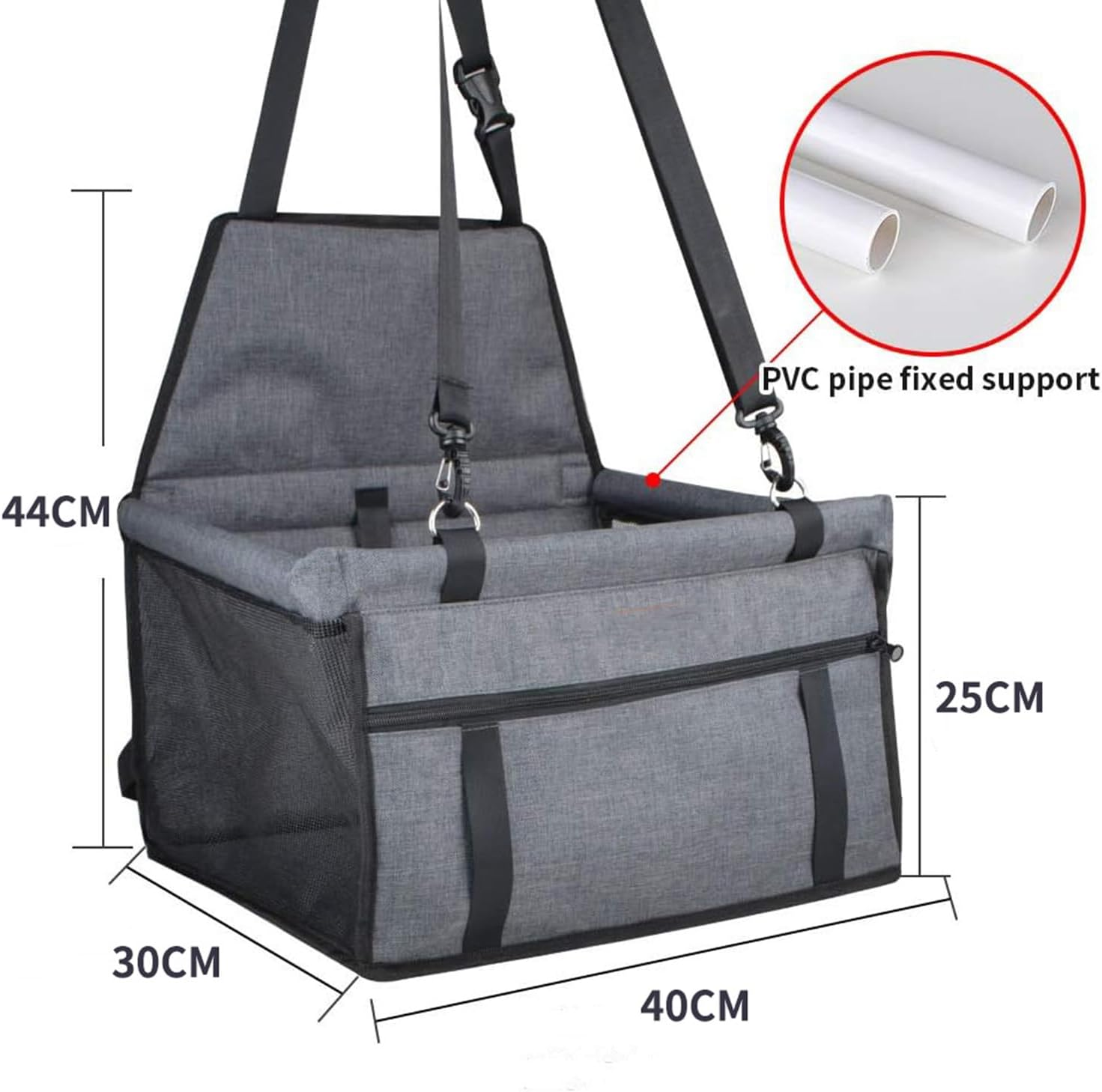 Pet Reinforce Car Booster Seat for Dog Cat Portable and Breathable Bag with Seat Belt Dog Carrier Safety Stable for Travel Look Out,With Clip on Leash with PVC Tube (Black Grey, Small) image number 3