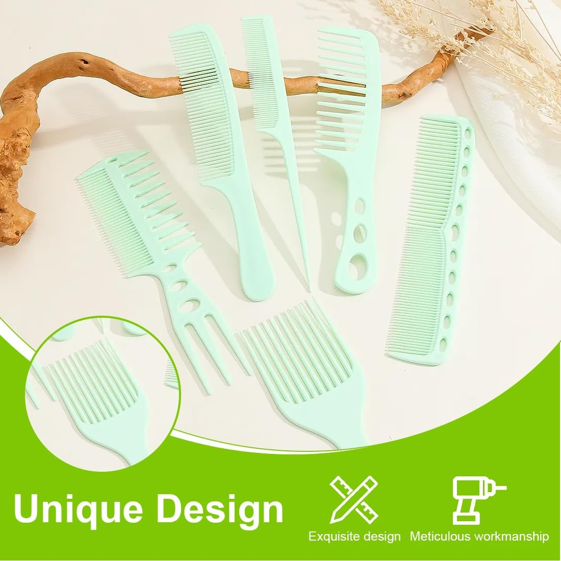 NHQZ Hairdresser Comb Set, Boar Bristles Beard Brush Men, round Brush, Curling Comb, Coarse Zinc, Sleek Brush, Beard Comb image number 3