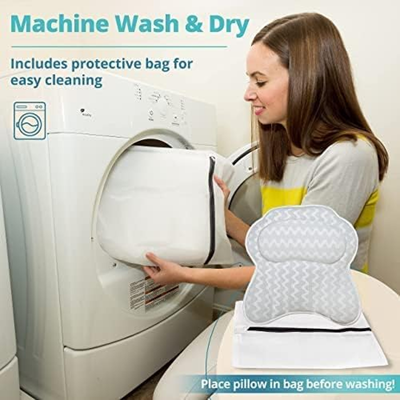 Bath Haven Luxurious Bath Pillow for Women & Men :: Ergonomic Bathtub Cushion for Neck, Head & Shoulders :: with Quiltedair Mesh for Breathable Comfort :: Includ Luxury Escape Gray Chevron image number 4