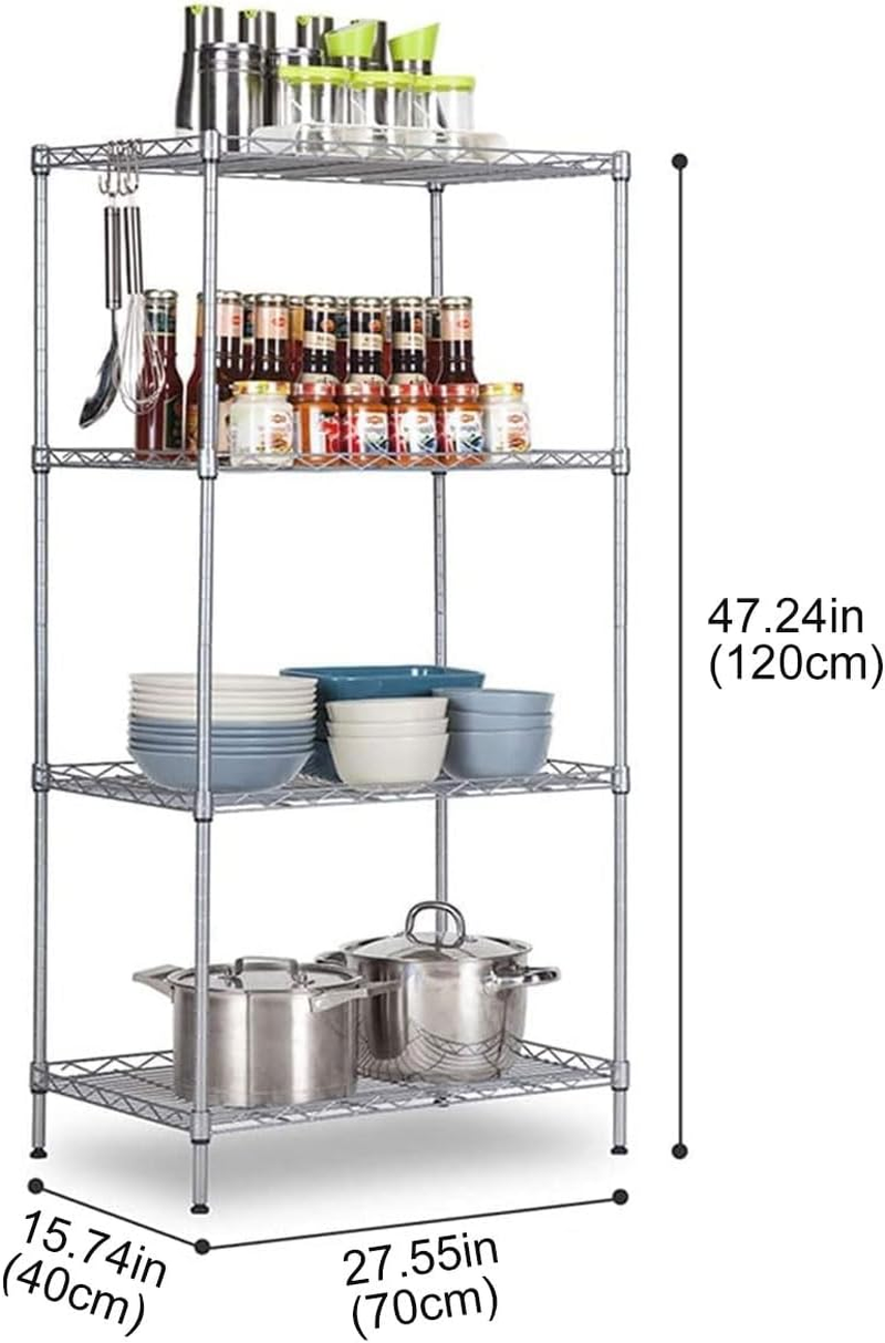 CAVSOIR 4 -Tier Shelf Carbon Steel Shelving Unit Adjustable Heavy Duty Wire Shelf Metal Height Shelves Unit Metal Storage Rack Durable Organizer (Silver, 4 Tier) image number 2