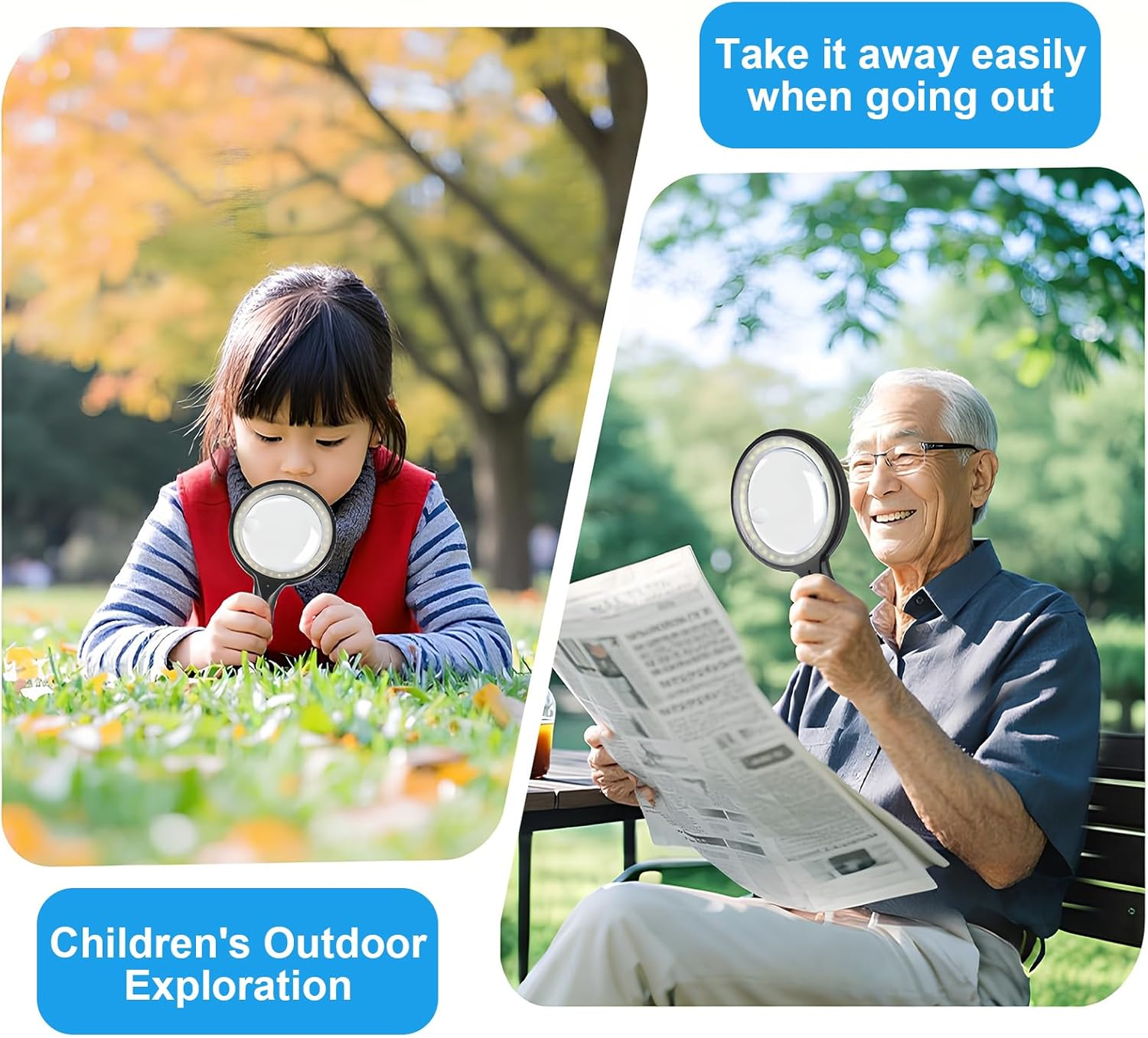 Large Magnifying Glass with Light, Reading Magnifier with Light for Seniors, Double 13X Illuminated Magnifying Glass with 33 Leds, USB Rechargeable, Handheld Magnifier for Seniors, Children, Jewelers image number 2