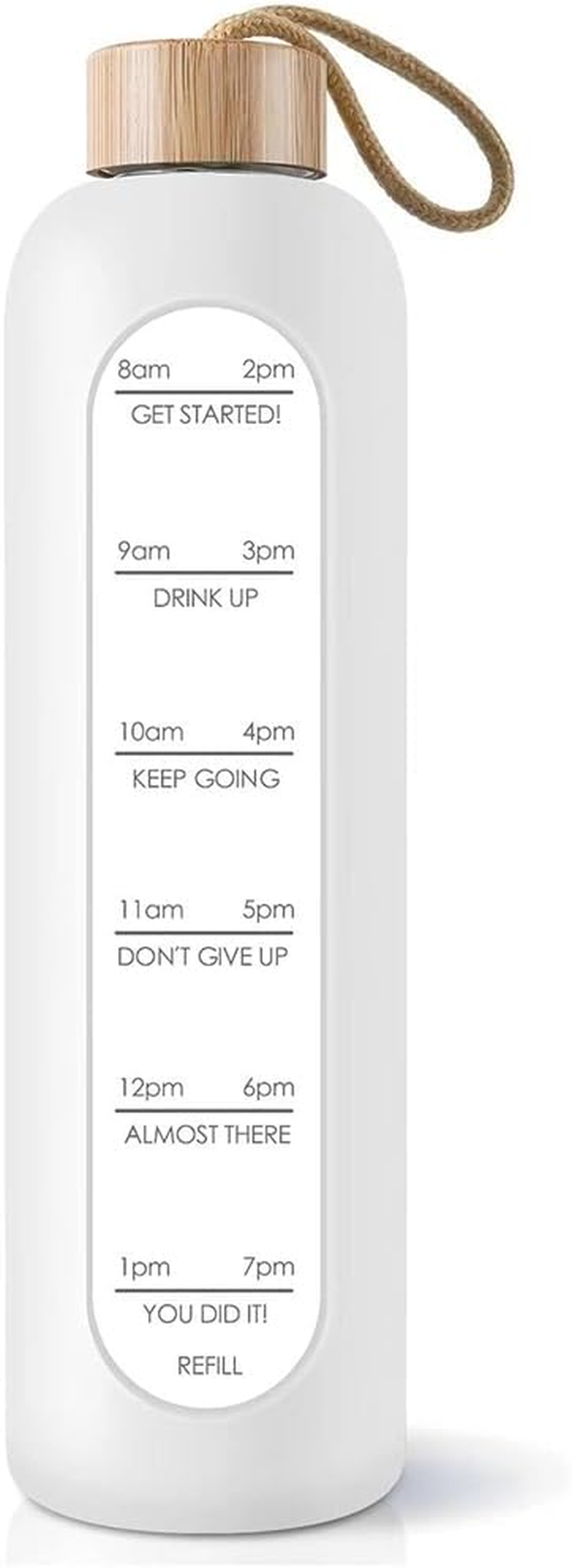 1000 ML Water Bottle, Time Marker Water Cup, Reusable Glass Tumbler, Motivational Water Bottles with Silicone Sleeve and Bamboo Lid, Drop Resistant Water Bottle for Gym Sports Outdoor
