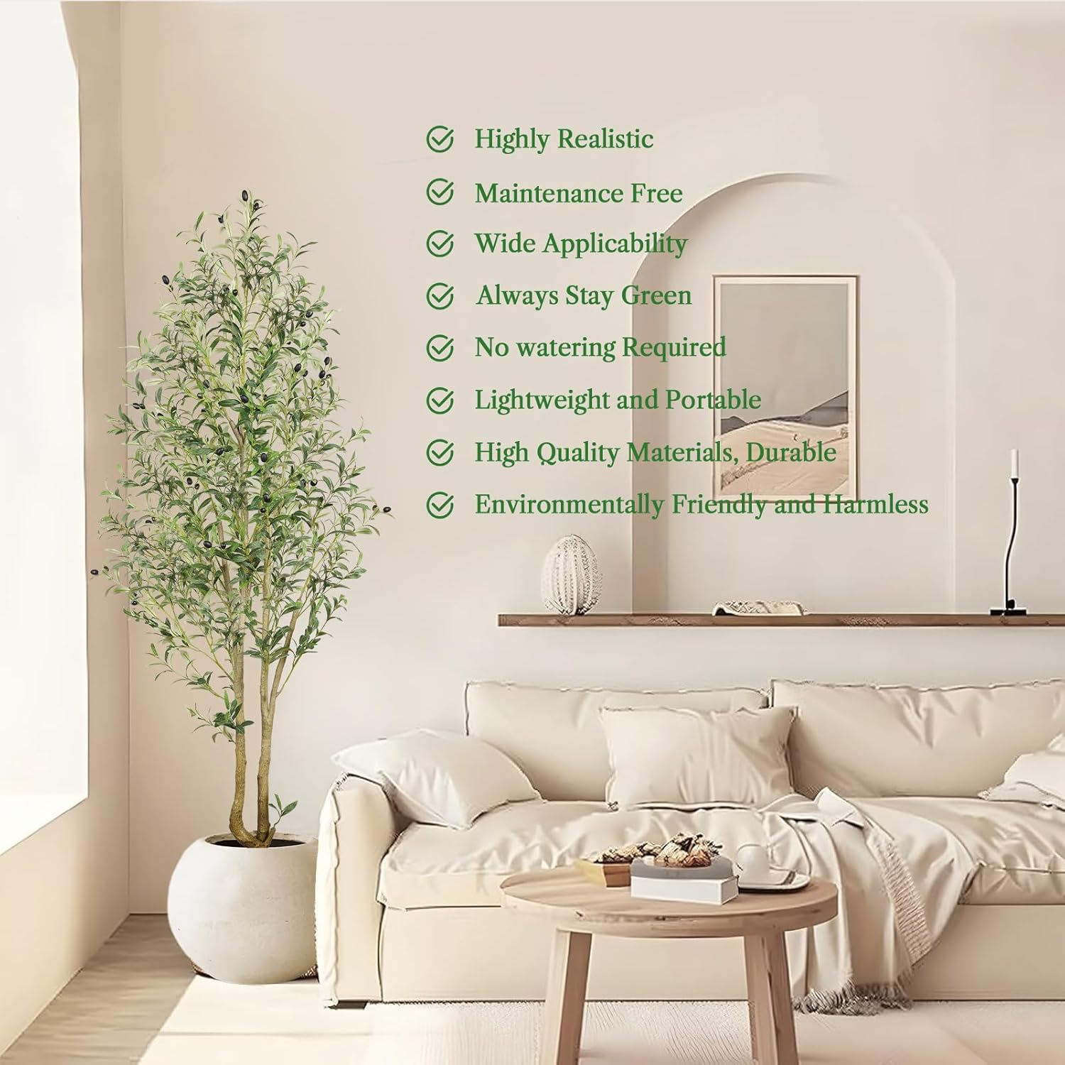 Alupssuc 1.8M Artificial Olive Tree Big Tall Fake Plants, 6 Feet Artificial Olive Silk Plants Indoors with Curved Trunk in Pots, Fake Tree for Home Office Living Room Indoor Outdoor Decor, 6FT image number 3