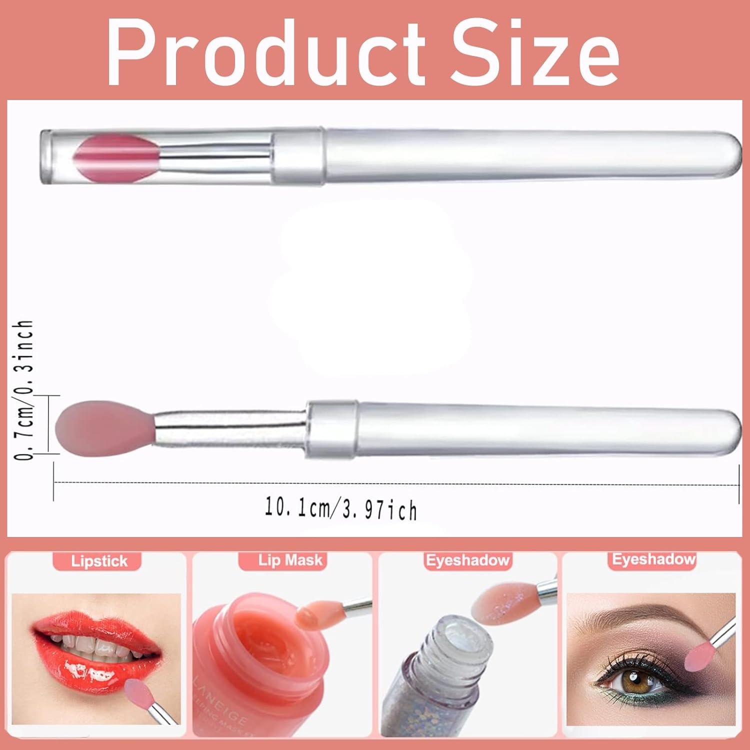 9 Pcs Silicone Lip Brushes with Transparent Handles and Caps,Reusable Perfect Applicators for Cream Lip Mask, Eyeshadow, and Lipstick image number 2