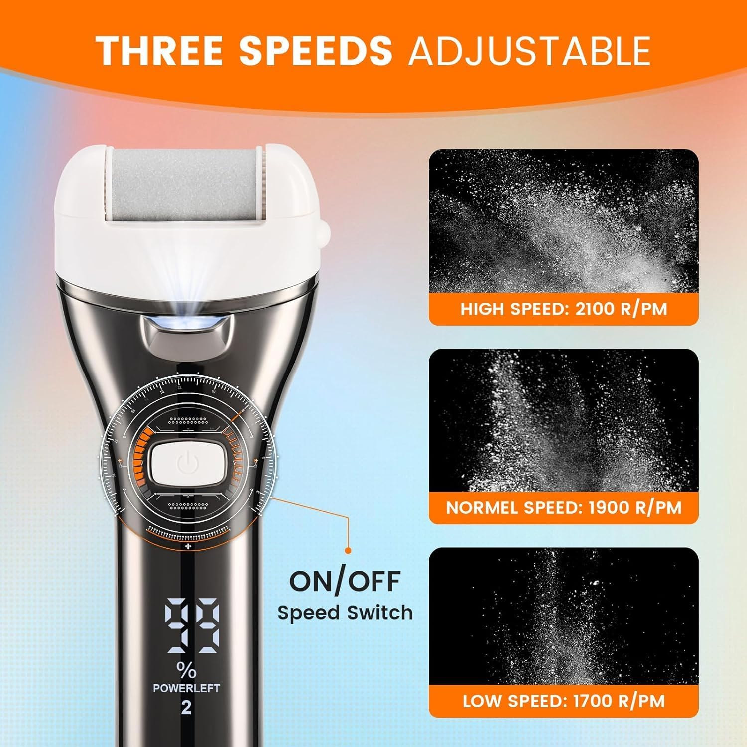 Electric Foot Callus Remover, Rechargeable Portable Electronic Foot File Pedicure Kits, 3 Roller Heads, 3 Speed, Battery Display for Remove Cracked Heels Calluses and Dead Skin Ideal Gift image number 1